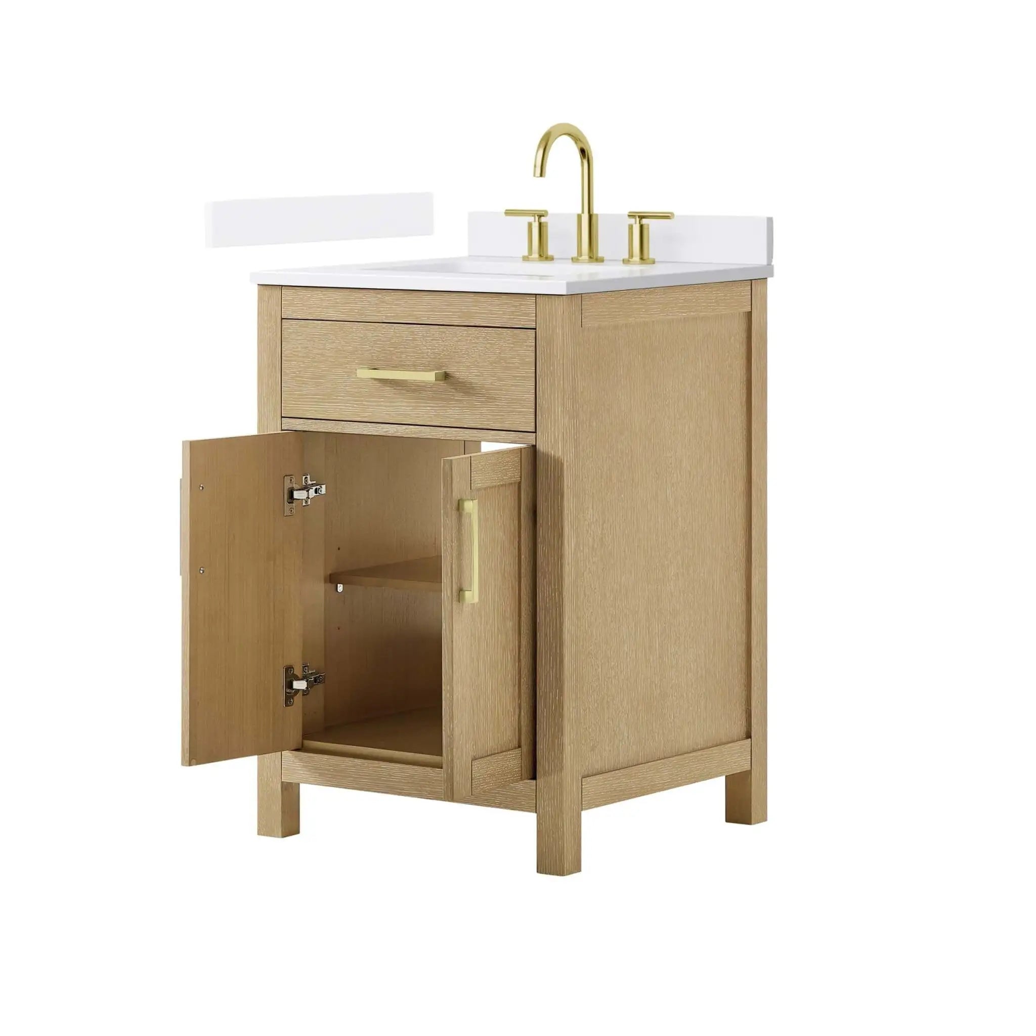 24" Beckett Single Bathroom Vanity in Whitewashed Oak with Brushed Gold Trim by Wyndham