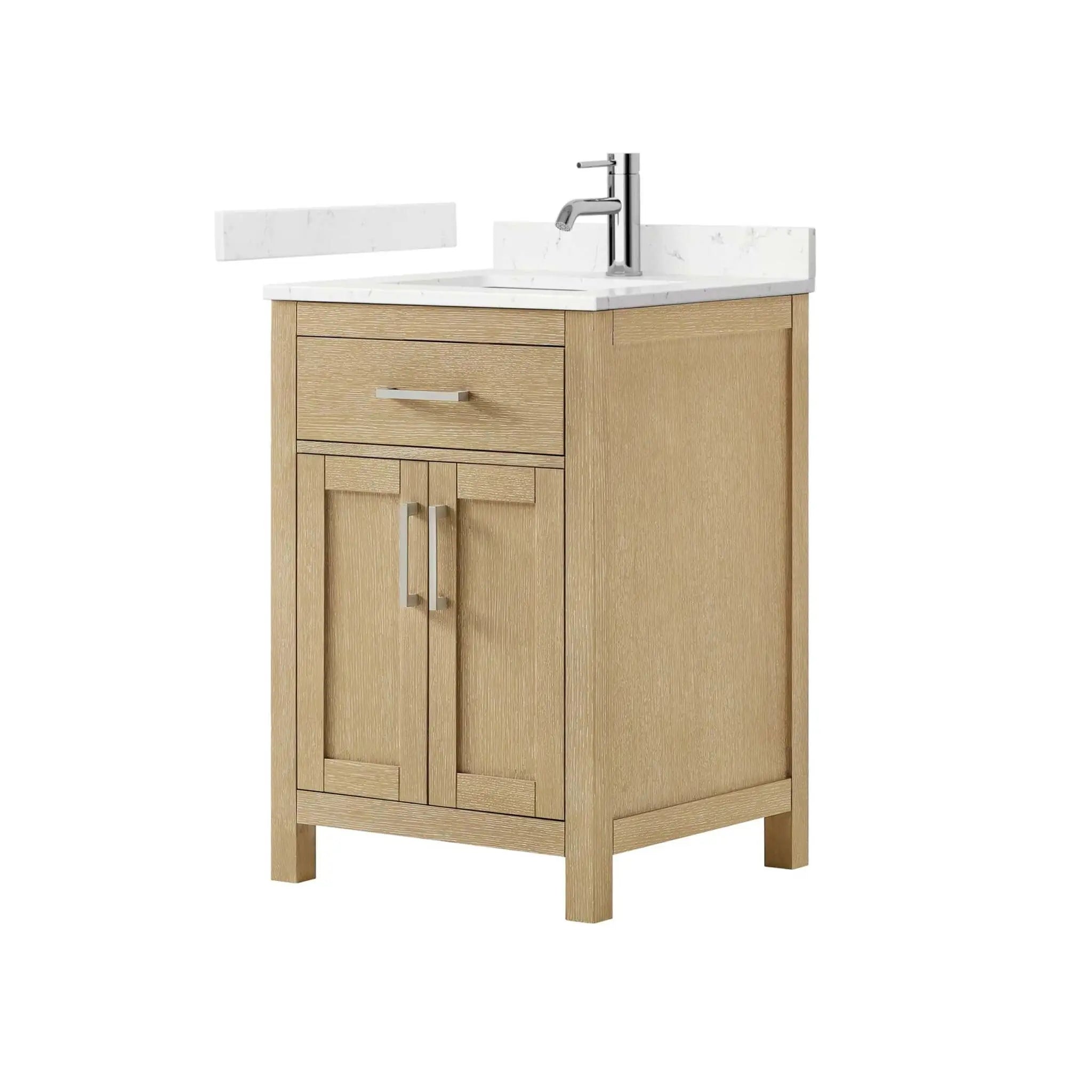 24" Beckett Single Bathroom Vanity in Whitewashed Oak with Brushed Nickel Trim by Wyndham