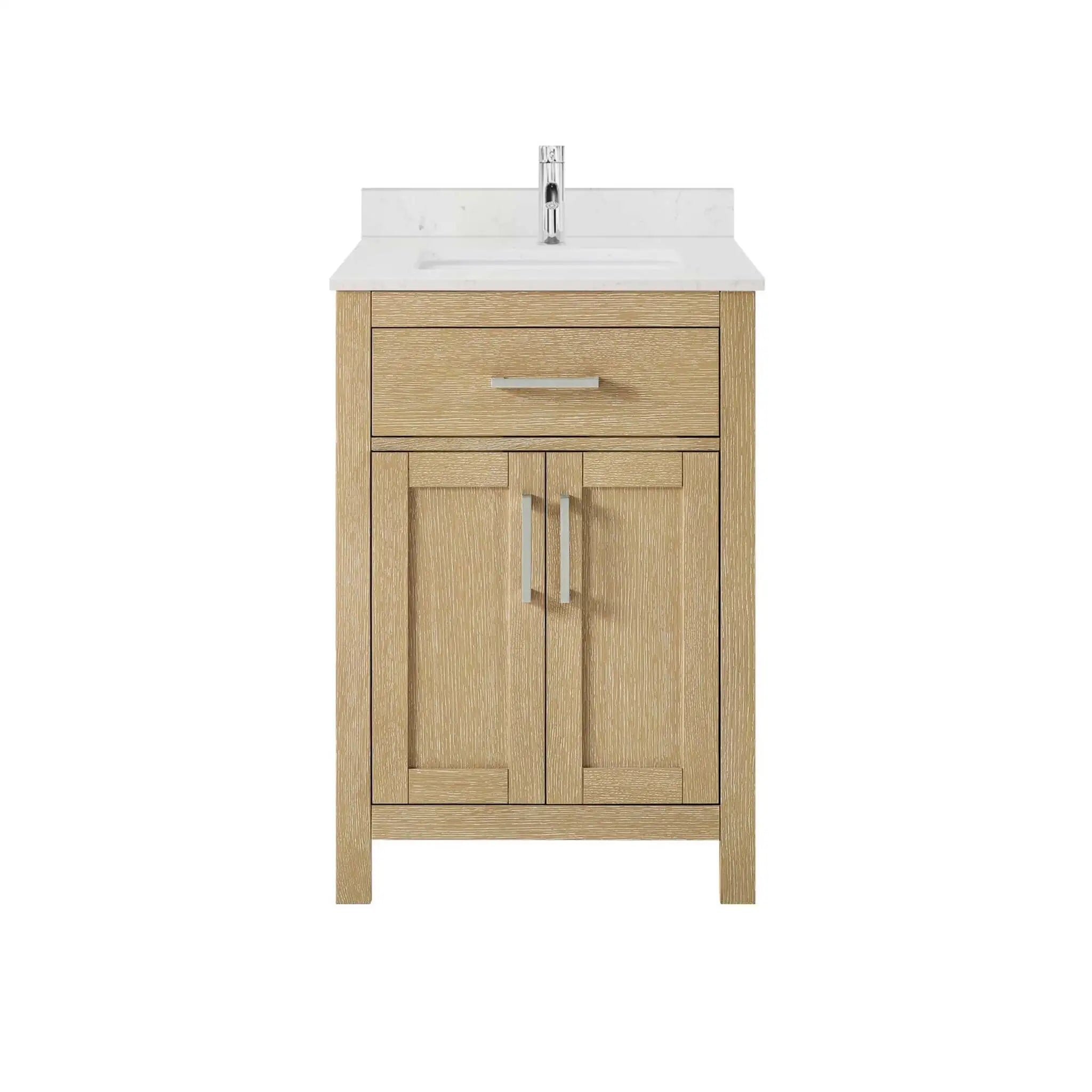 24" Beckett Single Bathroom Vanity in Whitewashed Oak with Brushed Nickel Trim by Wyndham