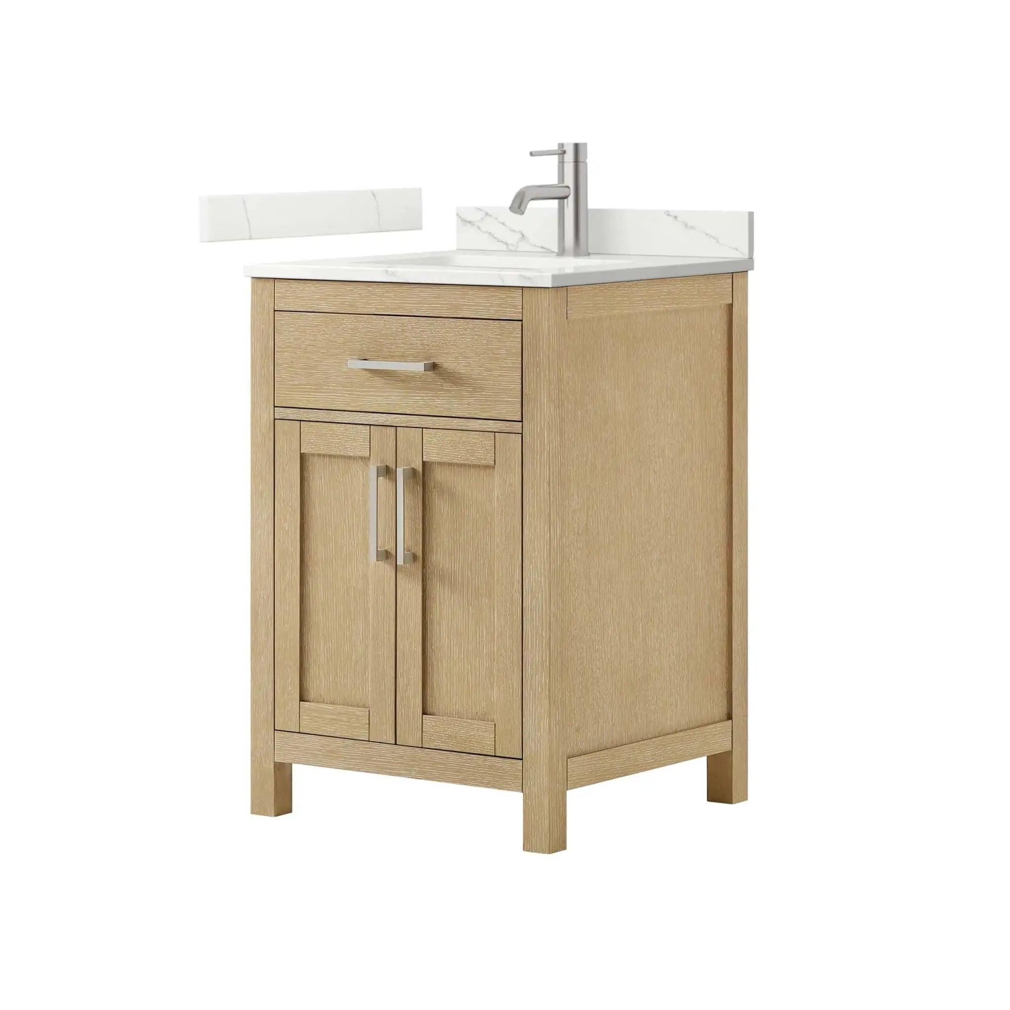 24" Beckett Single Bathroom Vanity in Whitewashed Oak with Brushed Nickel Trim by Wyndham