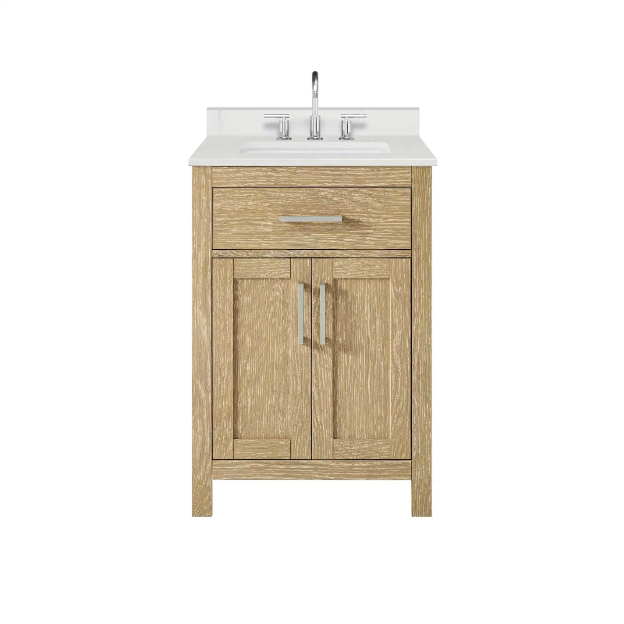 24" Beckett Single Bathroom Vanity in Whitewashed Oak with Brushed Nickel Trim by Wyndham