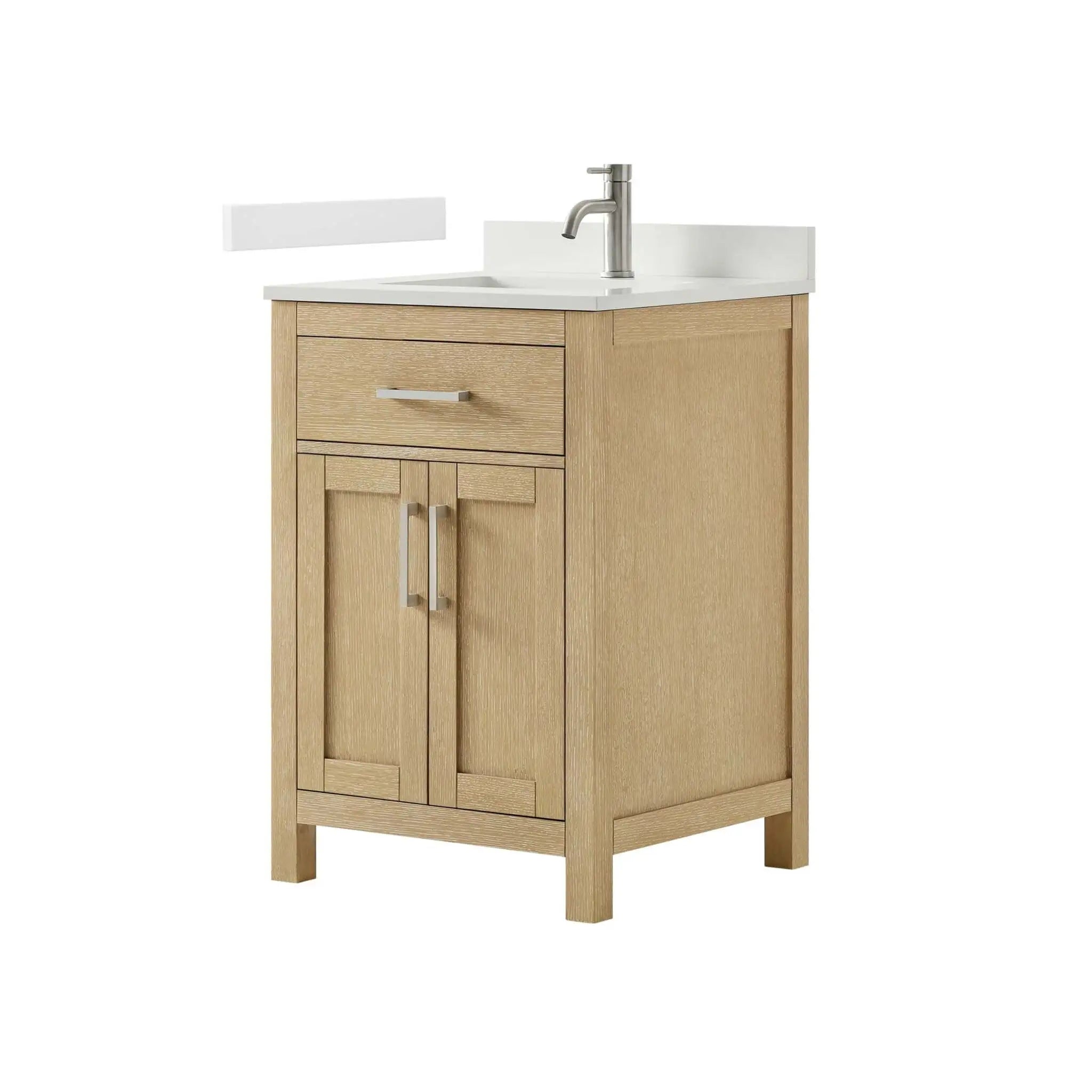 24" Beckett Single Bathroom Vanity in Whitewashed Oak with Brushed Nickel Trim by Wyndham