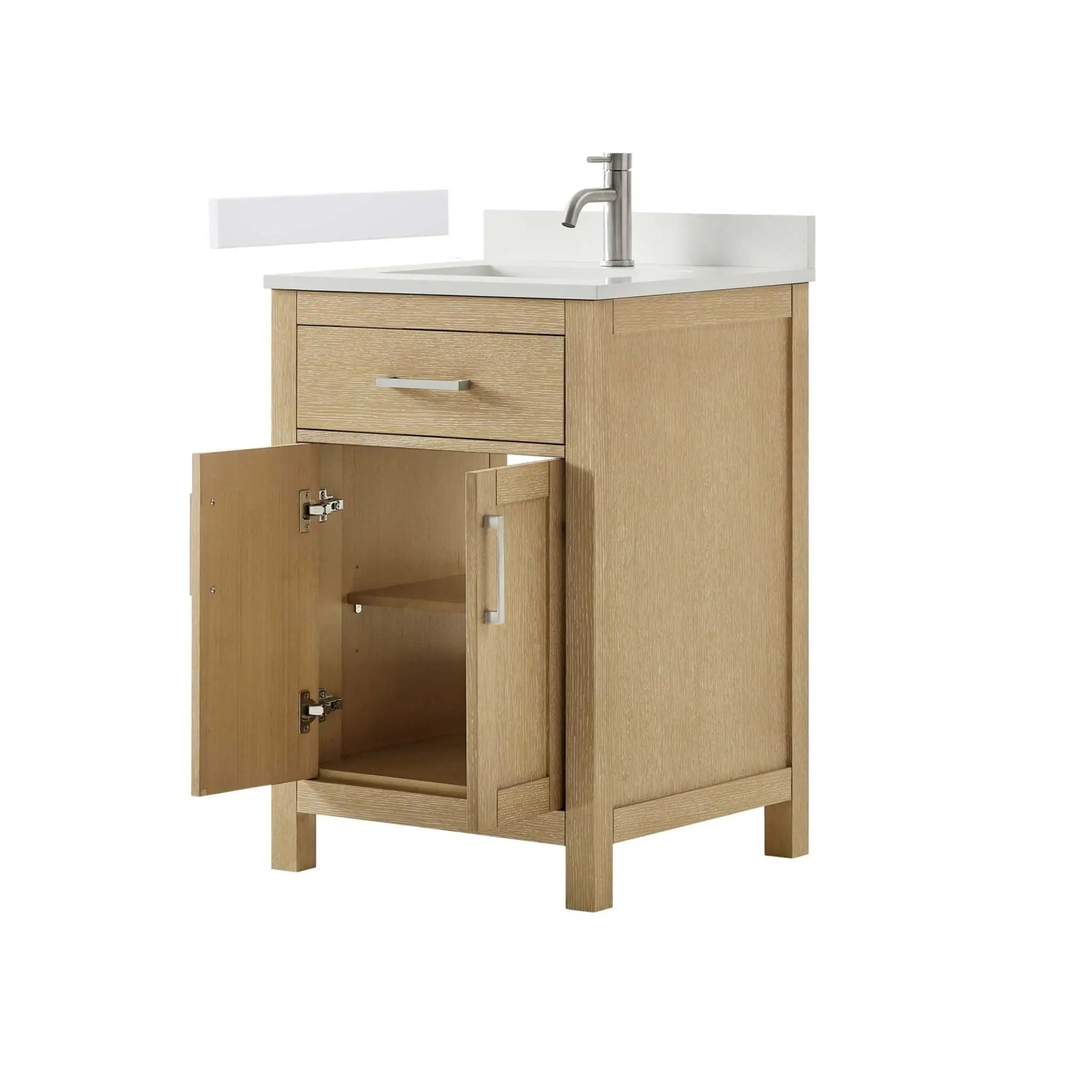 24" Beckett Single Bathroom Vanity in Whitewashed Oak with Brushed Nickel Trim by Wyndham