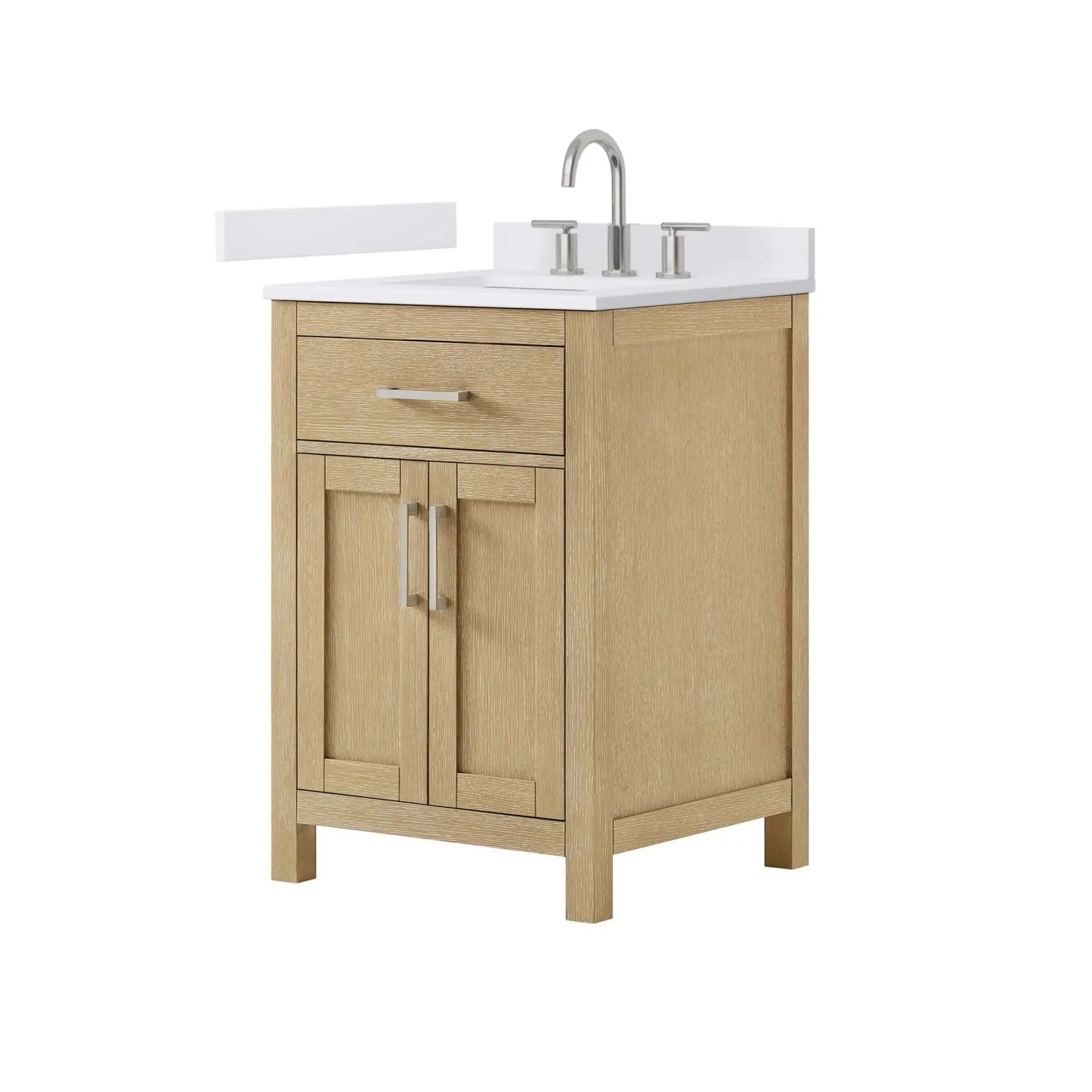 24" Beckett Single Bathroom Vanity in Whitewashed Oak with Brushed Nickel Trim by Wyndham