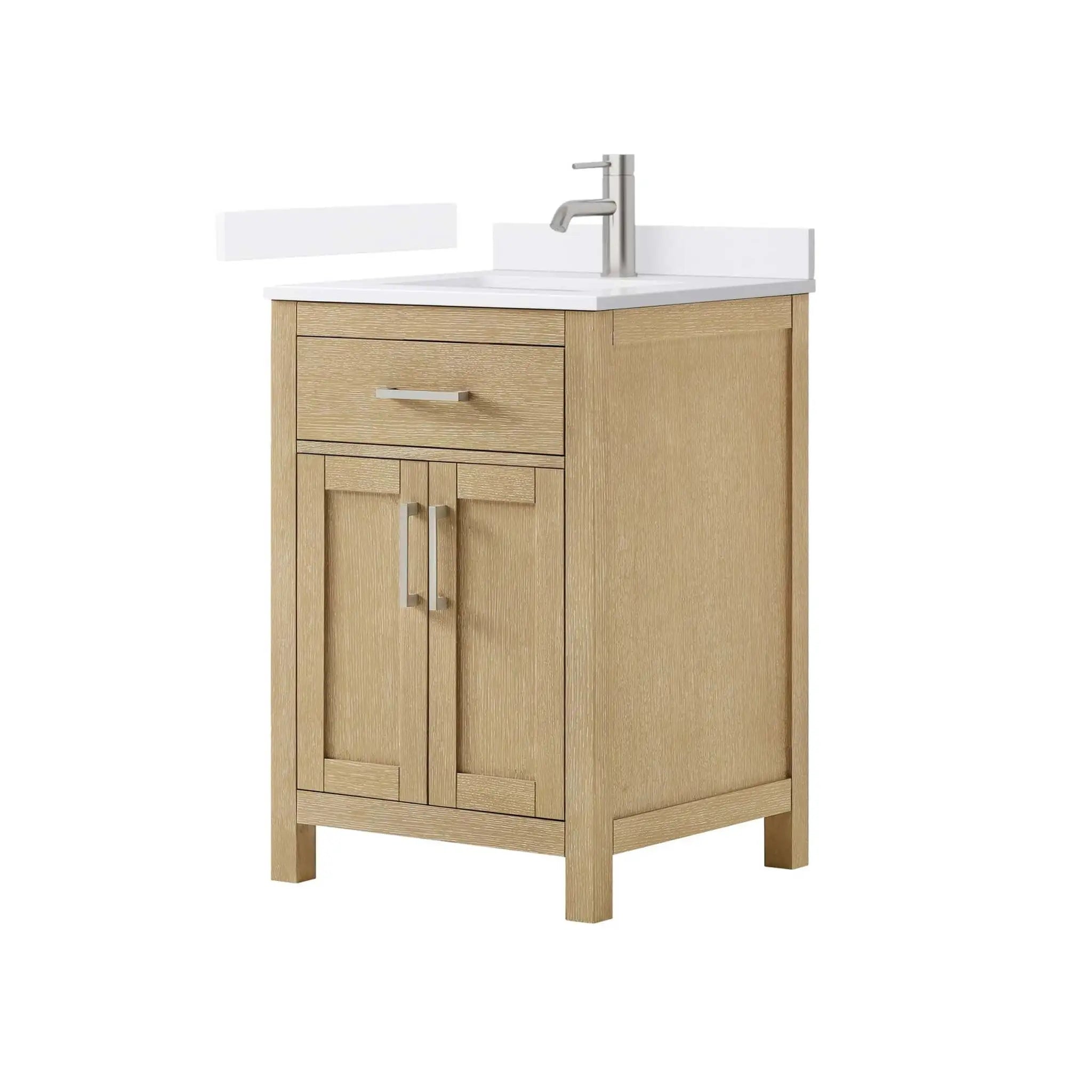 24" Beckett Single Bathroom Vanity in Whitewashed Oak with Brushed Nickel Trim by Wyndham