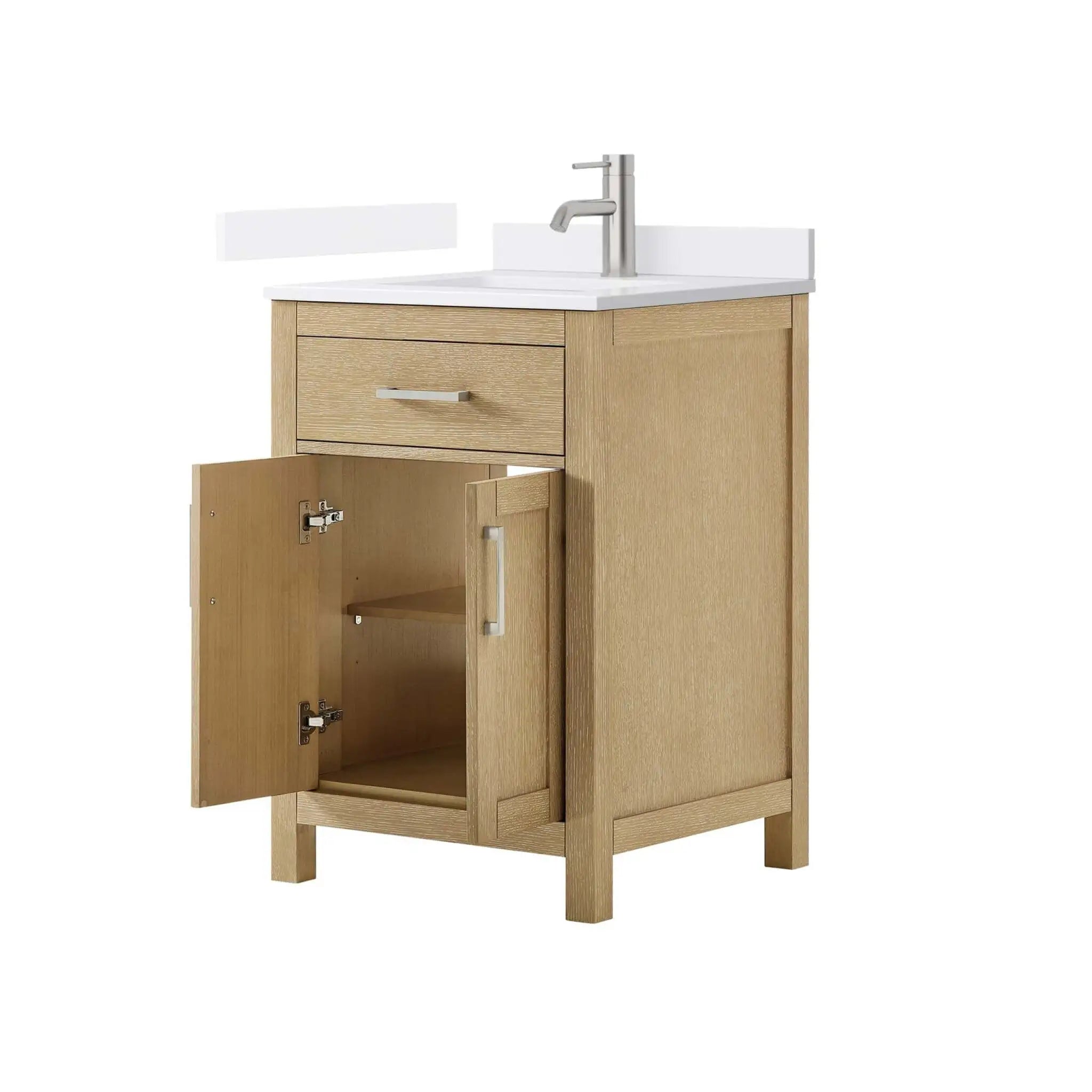 24" Beckett Single Bathroom Vanity in Whitewashed Oak with Brushed Nickel Trim by Wyndham