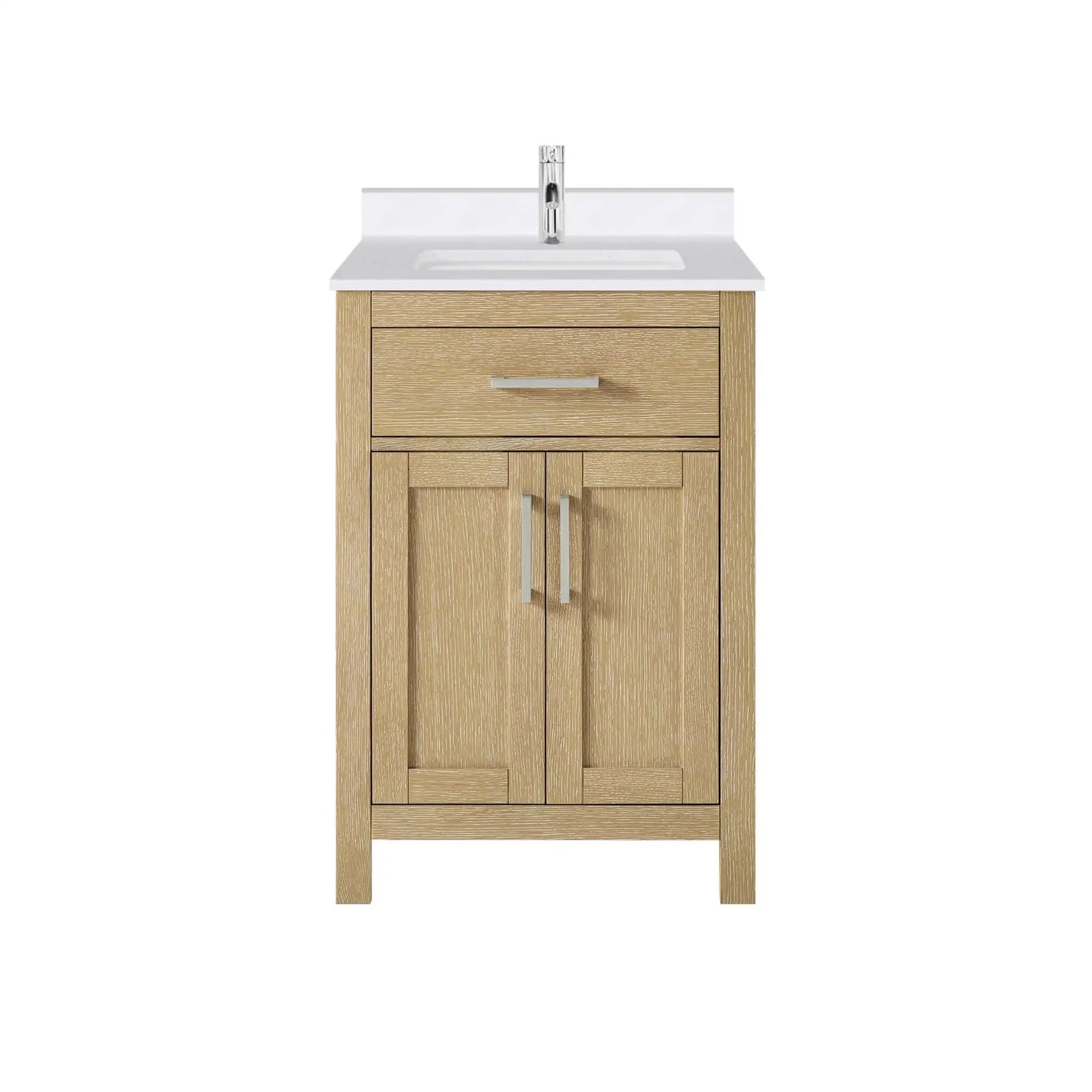 24" Beckett Single Bathroom Vanity in Whitewashed Oak with Brushed Nickel Trim by Wyndham