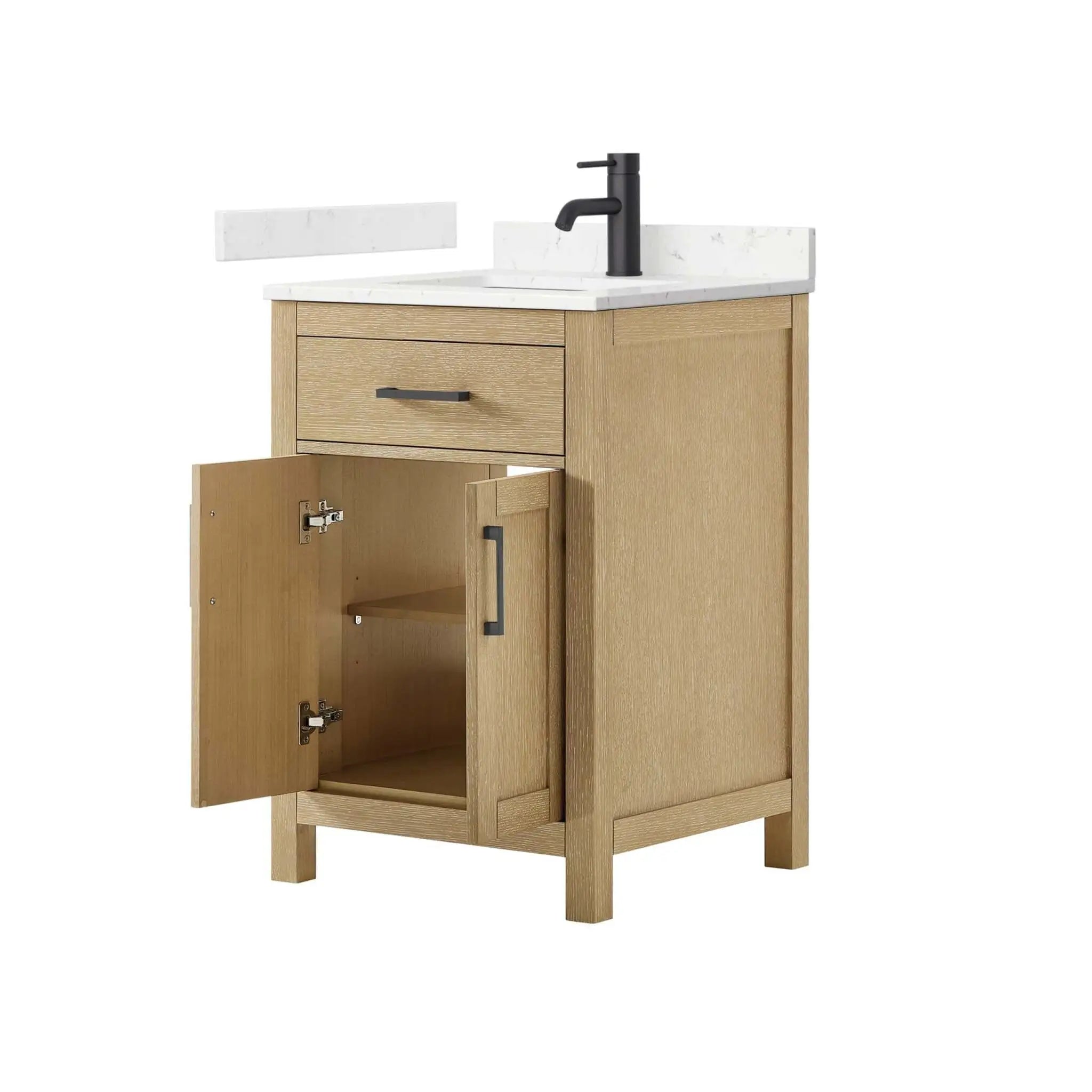 24" Beckett Single Bathroom Vanity in Whitewashed Oak with Matte Black Trim by Wyndham