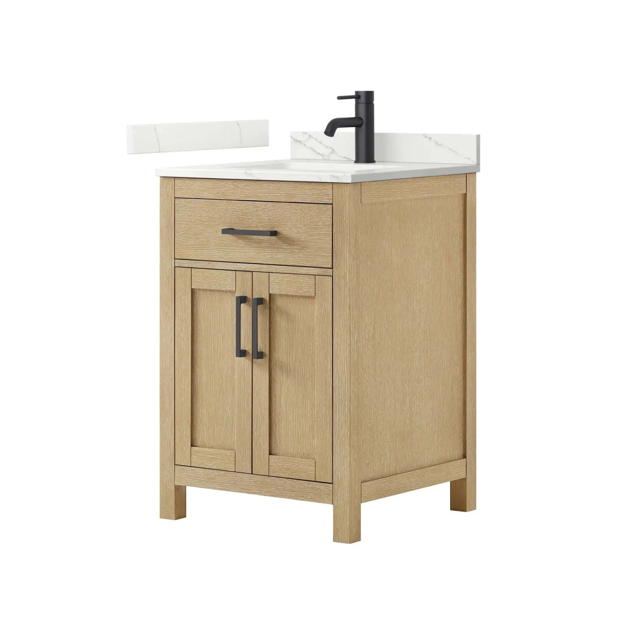 24" Beckett Single Bathroom Vanity in Whitewashed Oak with Matte Black Trim by Wyndham