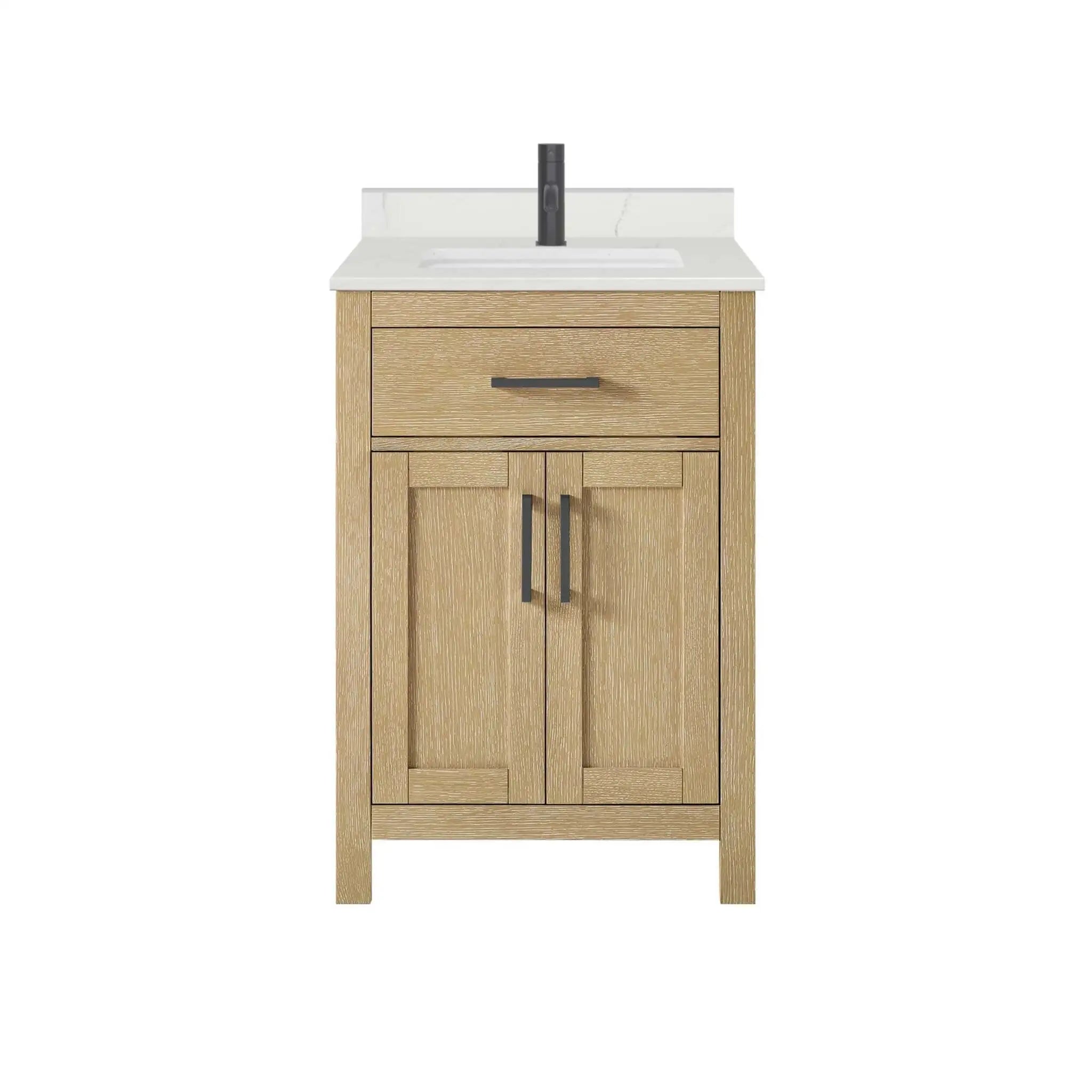 24" Beckett Single Bathroom Vanity in Whitewashed Oak with Matte Black Trim by Wyndham