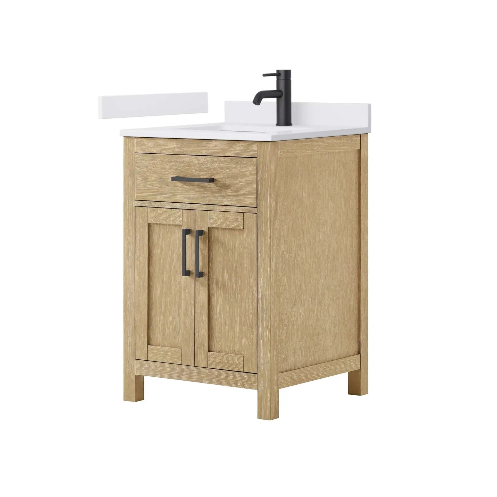 24" Beckett Single Bathroom Vanity in Whitewashed Oak with Matte Black Trim by Wyndham