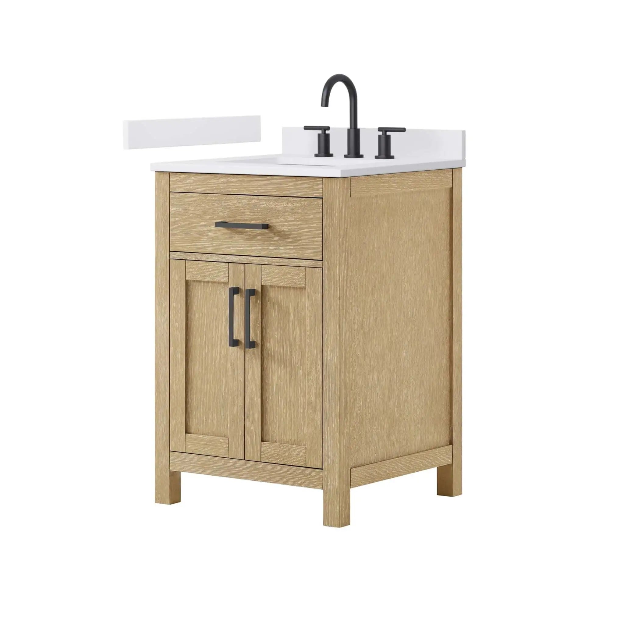 24" Beckett Single Bathroom Vanity in Whitewashed Oak with Matte Black Trim by Wyndham