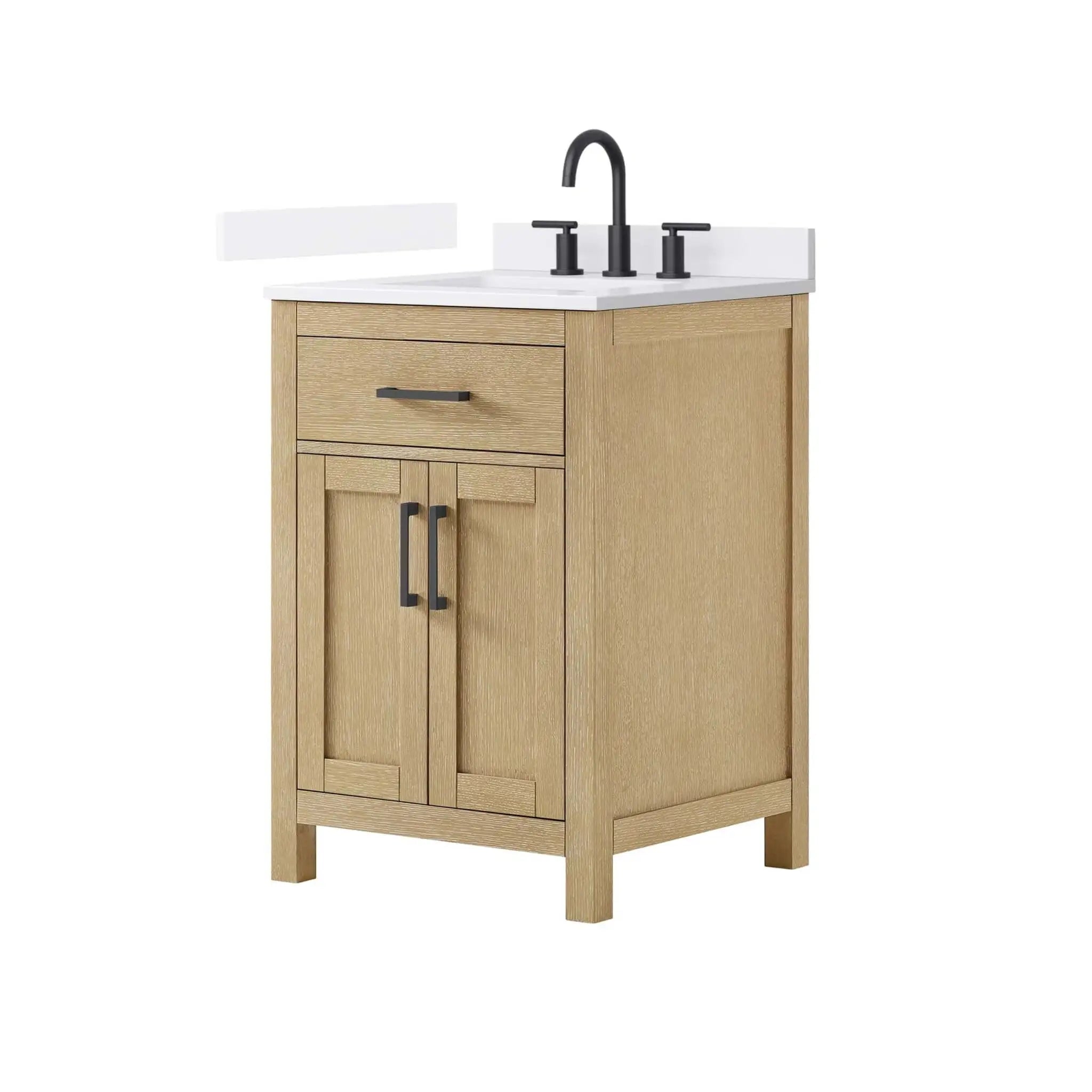 24" Beckett Single Bathroom Vanity in Whitewashed Oak with Matte Black Trim by Wyndham