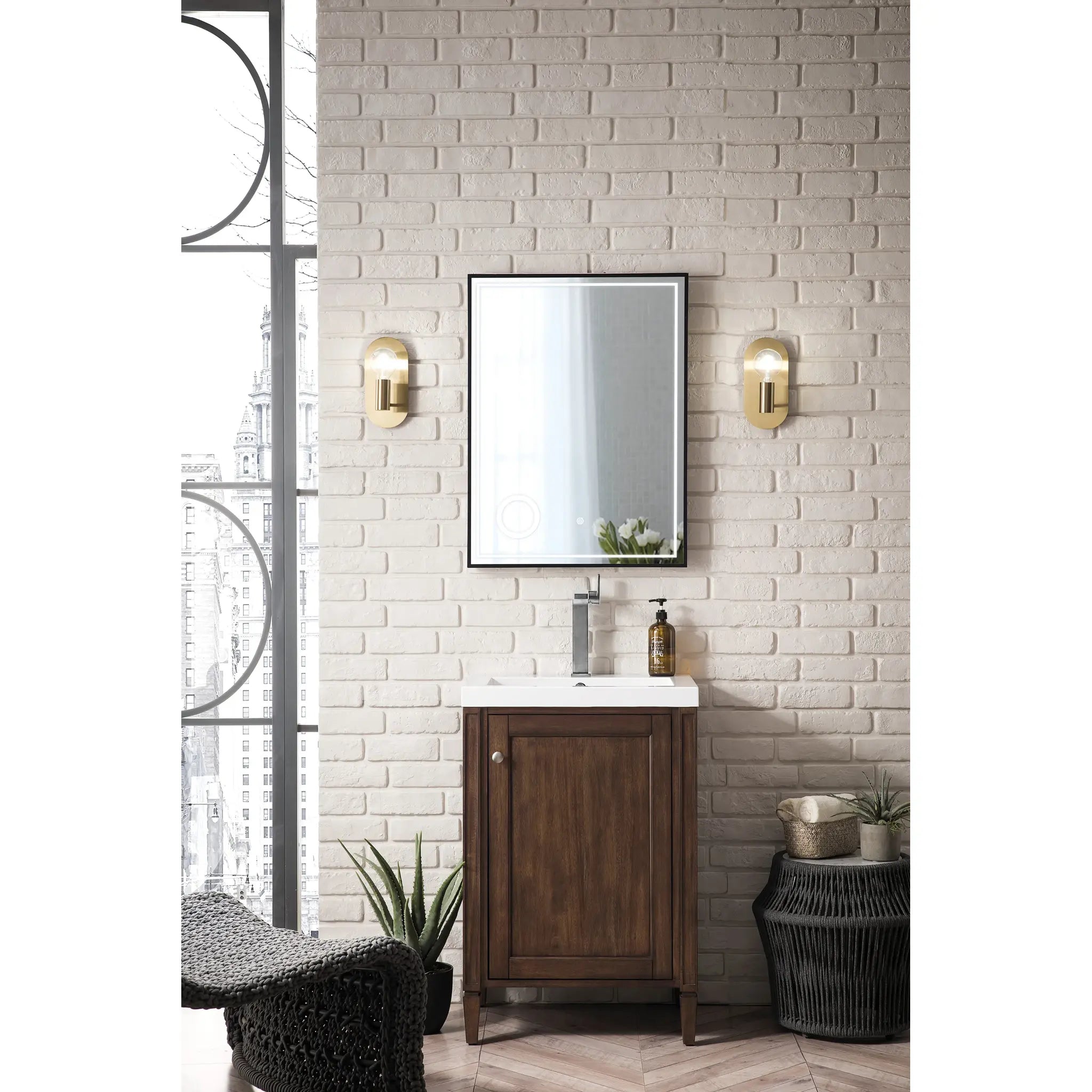 24" Britannia Single Vanity in Mid-Century Acacia-White Glossy image 1