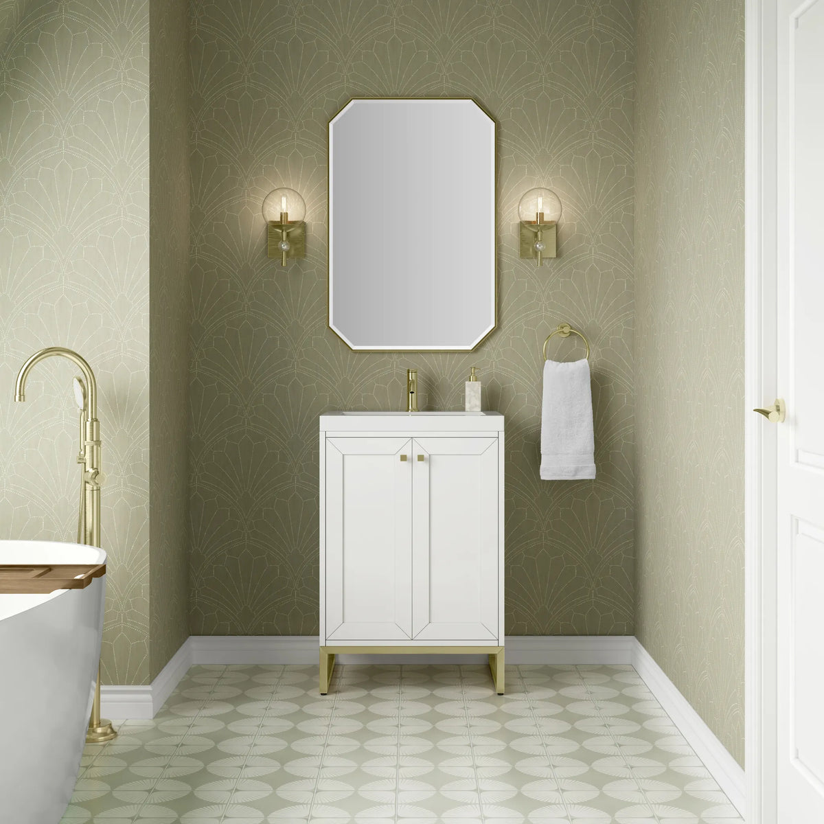 24" Chianti Single Cabinet in Glossy White in Champagne Brass-White Glossy image 4