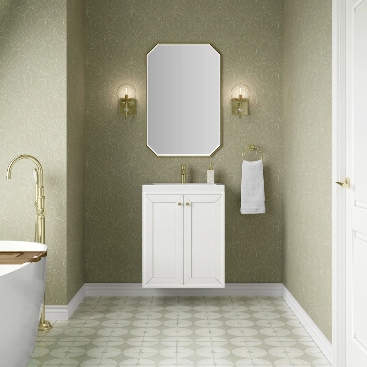 24" Chianti Single Cabinet in Glossy White in Champagne Brass-White Glossy image 5