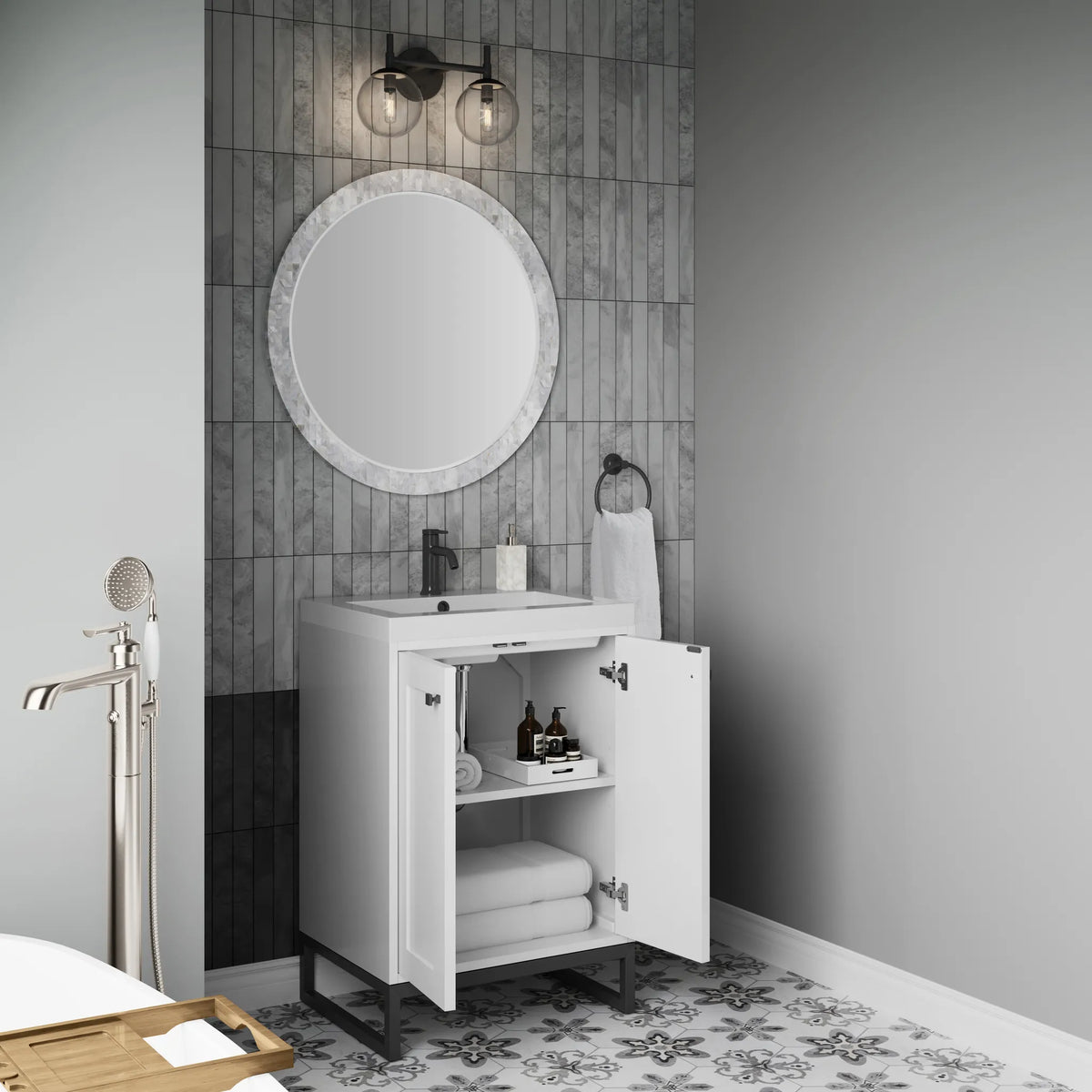 24" Chianti Single Cabinet in Glossy White in Matte Black-White Glossy image 10