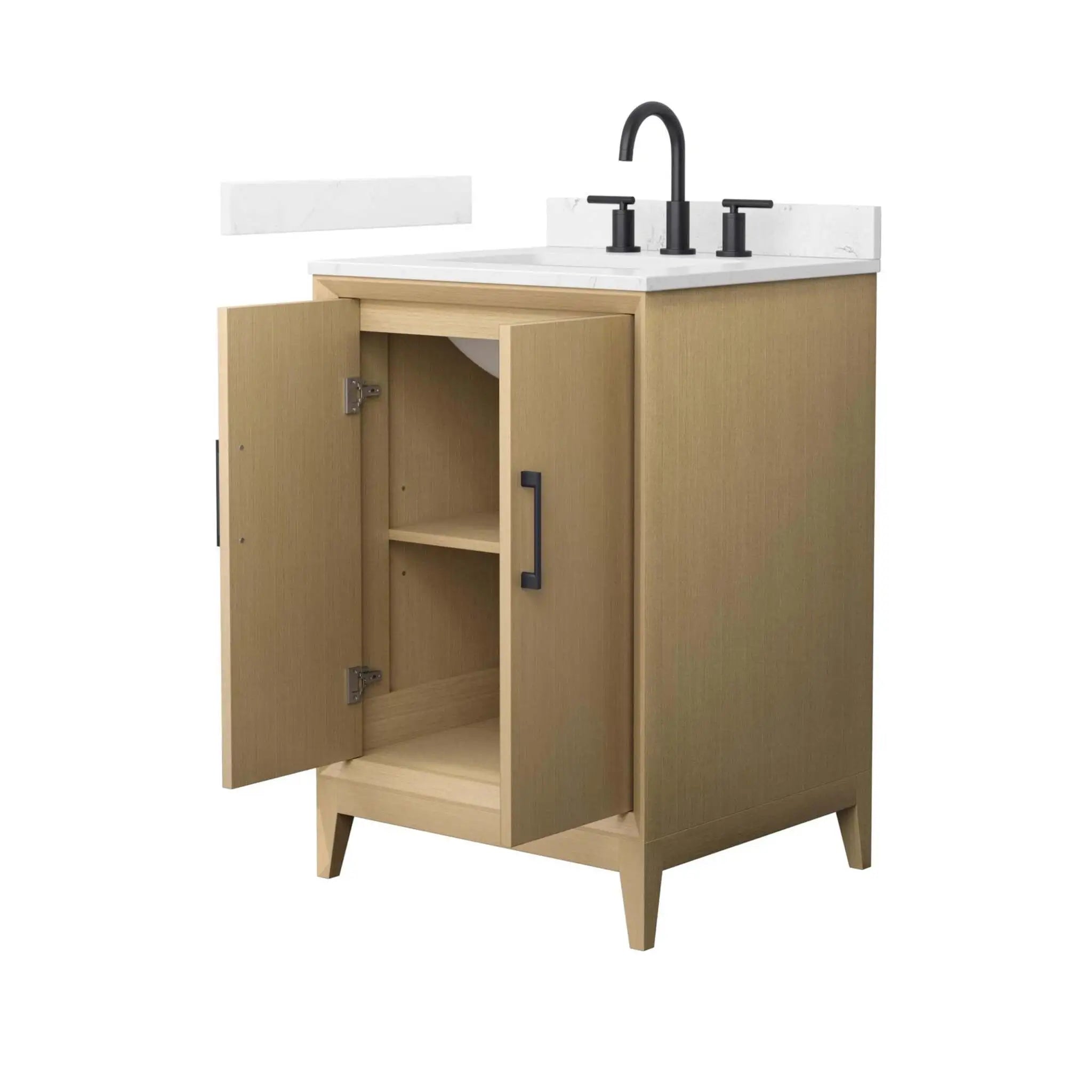 24" Janna Single Bathroom Vanity in White Oak with Matte Black Trim by Wyndham