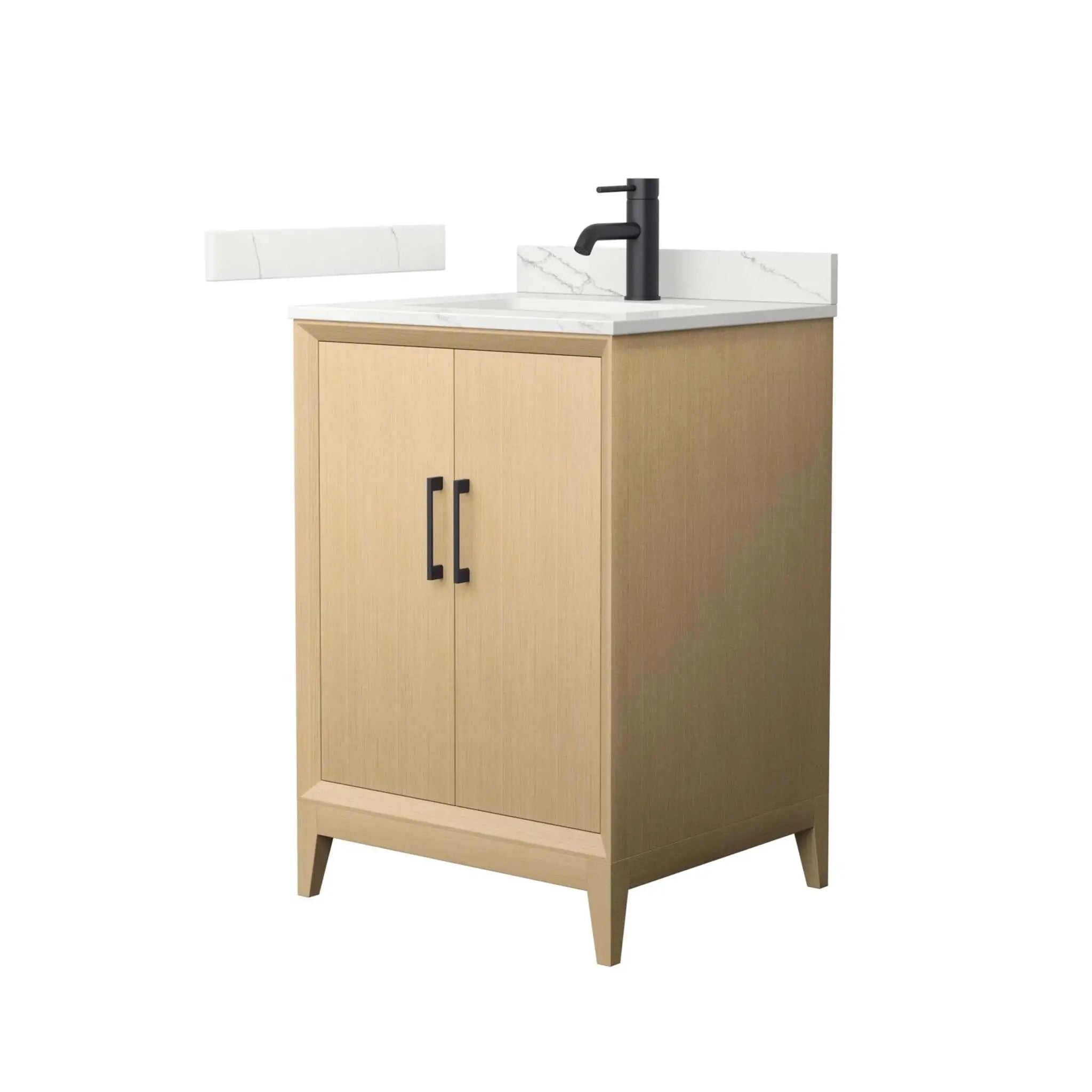 24" Janna Single Bathroom Vanity in White Oak with Matte Black Trim by Wyndham