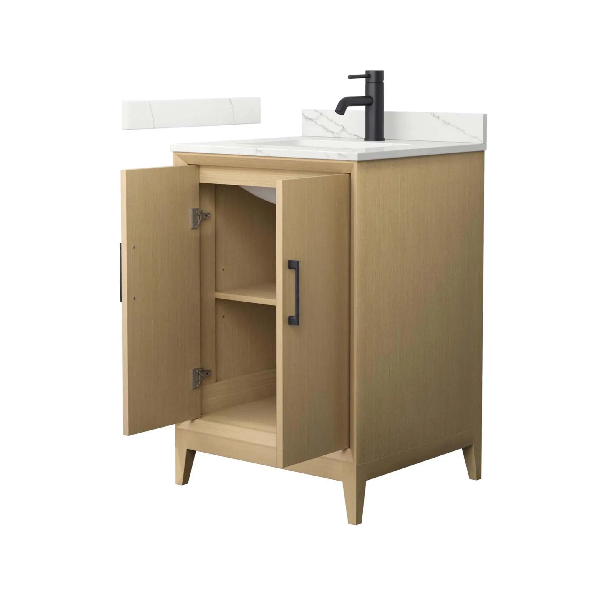24" Janna Single Bathroom Vanity in White Oak with Matte Black Trim by Wyndham