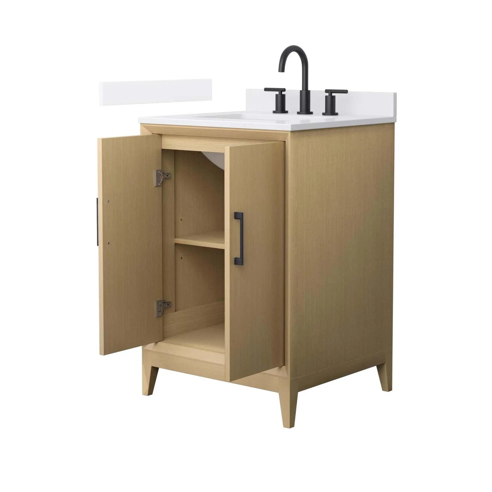 24" Janna Single Bathroom Vanity in White Oak with Matte Black Trim by Wyndham