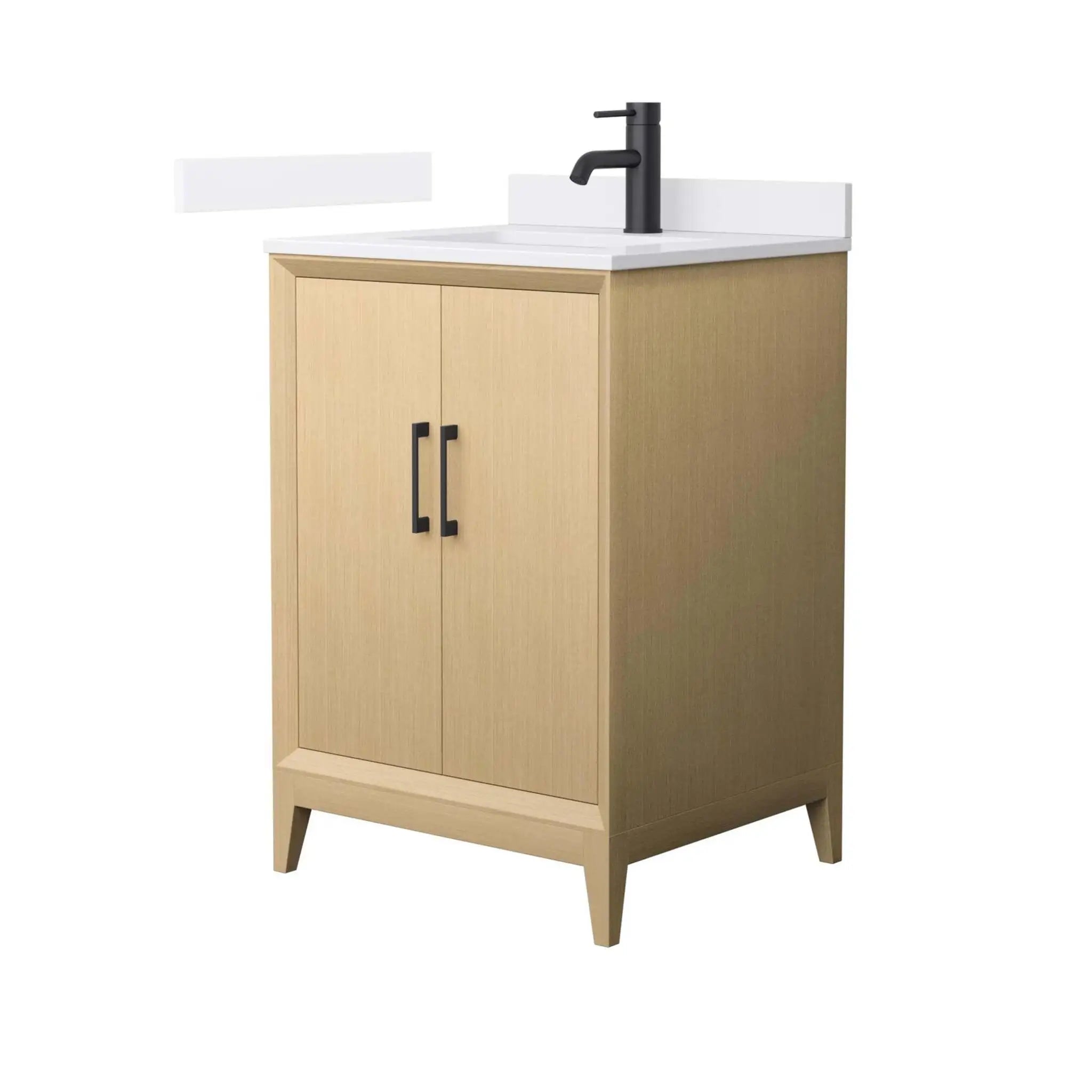 24" Janna Single Bathroom Vanity in White Oak with Matte Black Trim by Wyndham