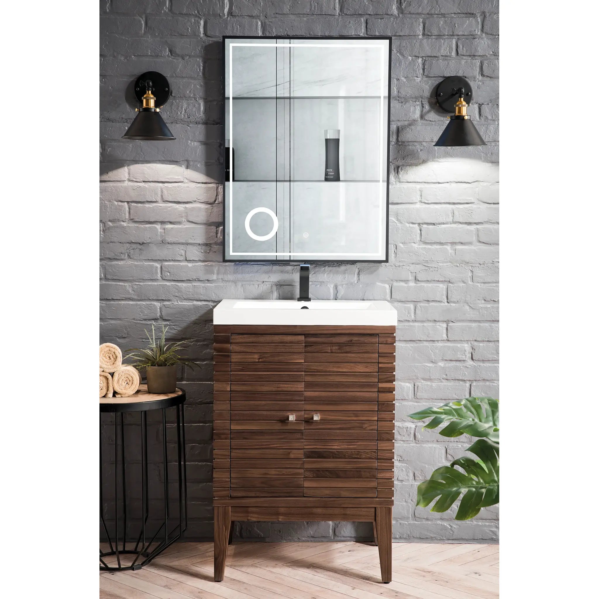 24" Linden Single Vanity in Mid-Century Walnut-White Glossy image 1