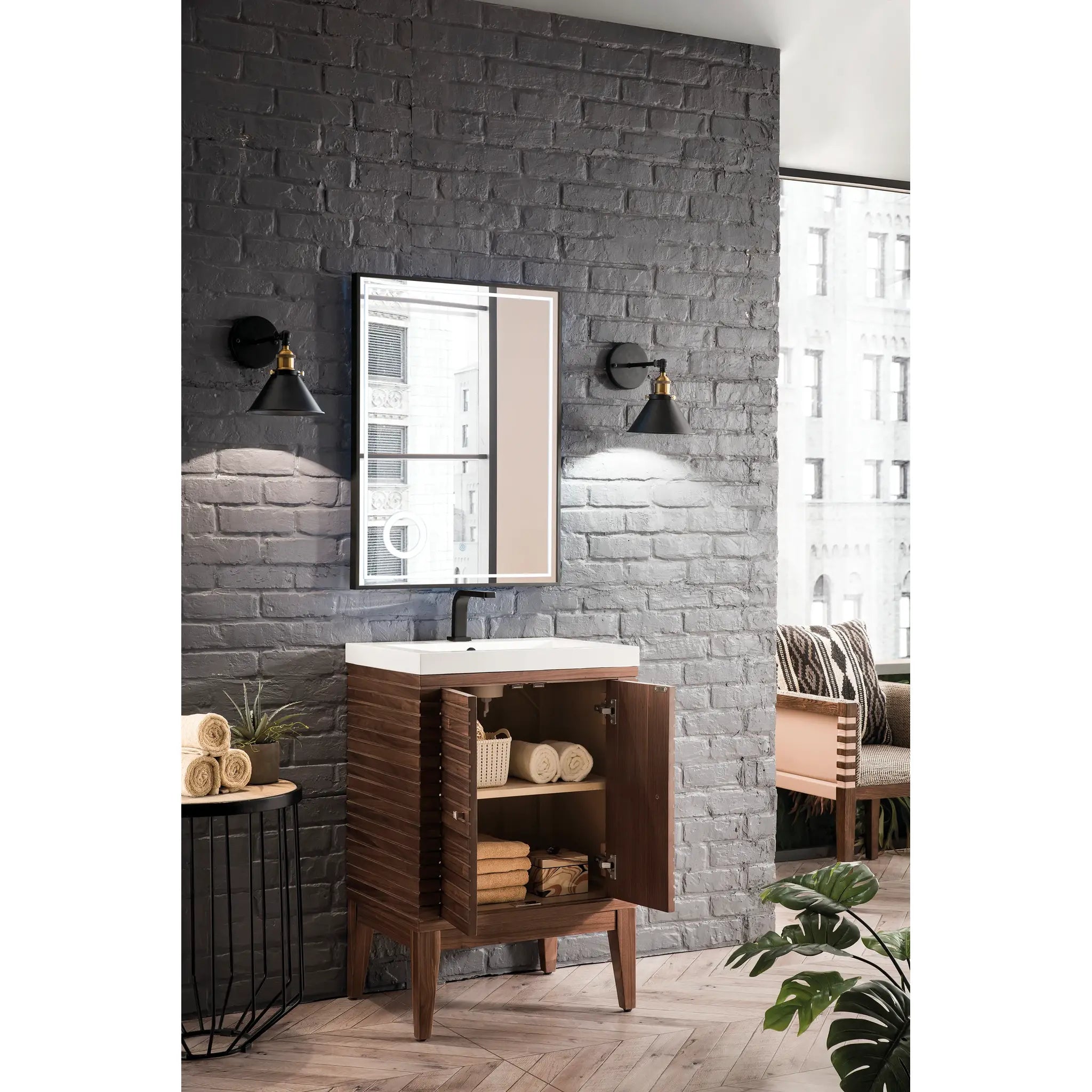 24" Linden Single Vanity in Mid-Century Walnut-White Glossy image 3