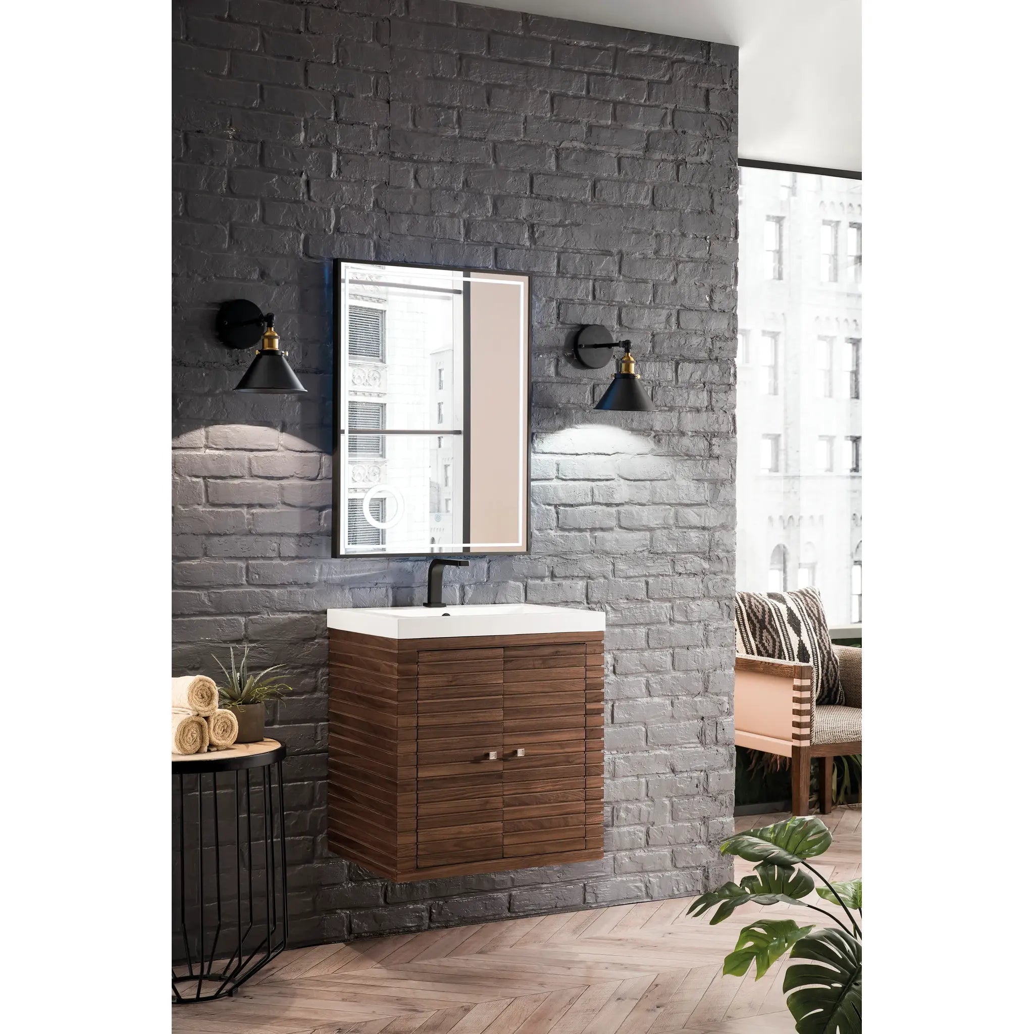 24" Linden Single Vanity in Mid-Century Walnut-White Glossy image 4