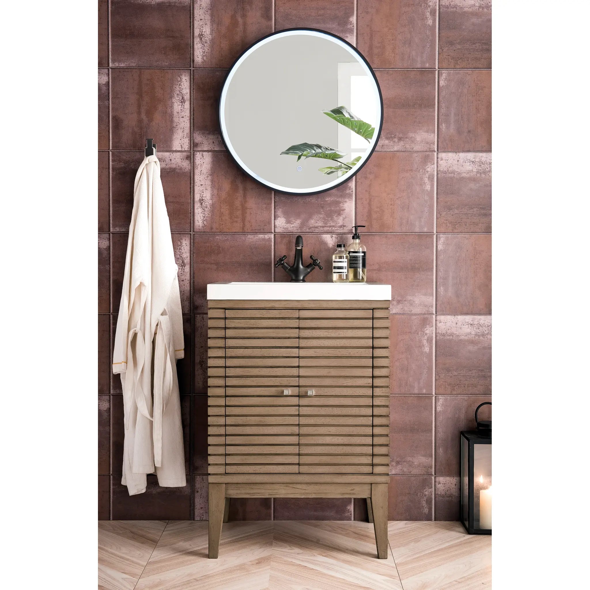 24" Linden Single Vanity in Whitewashed Walnut-White Glossy image 1