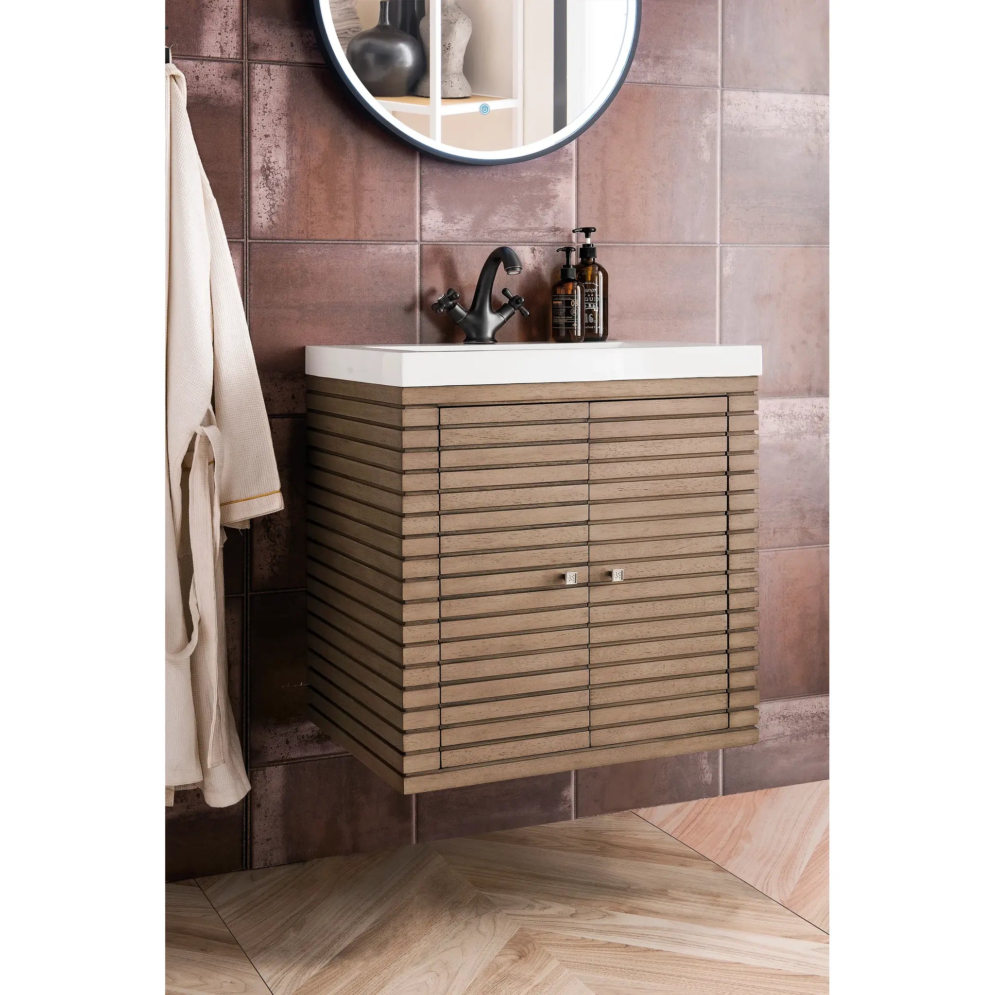 24" Linden Single Vanity in Whitewashed Walnut-White Glossy image 7