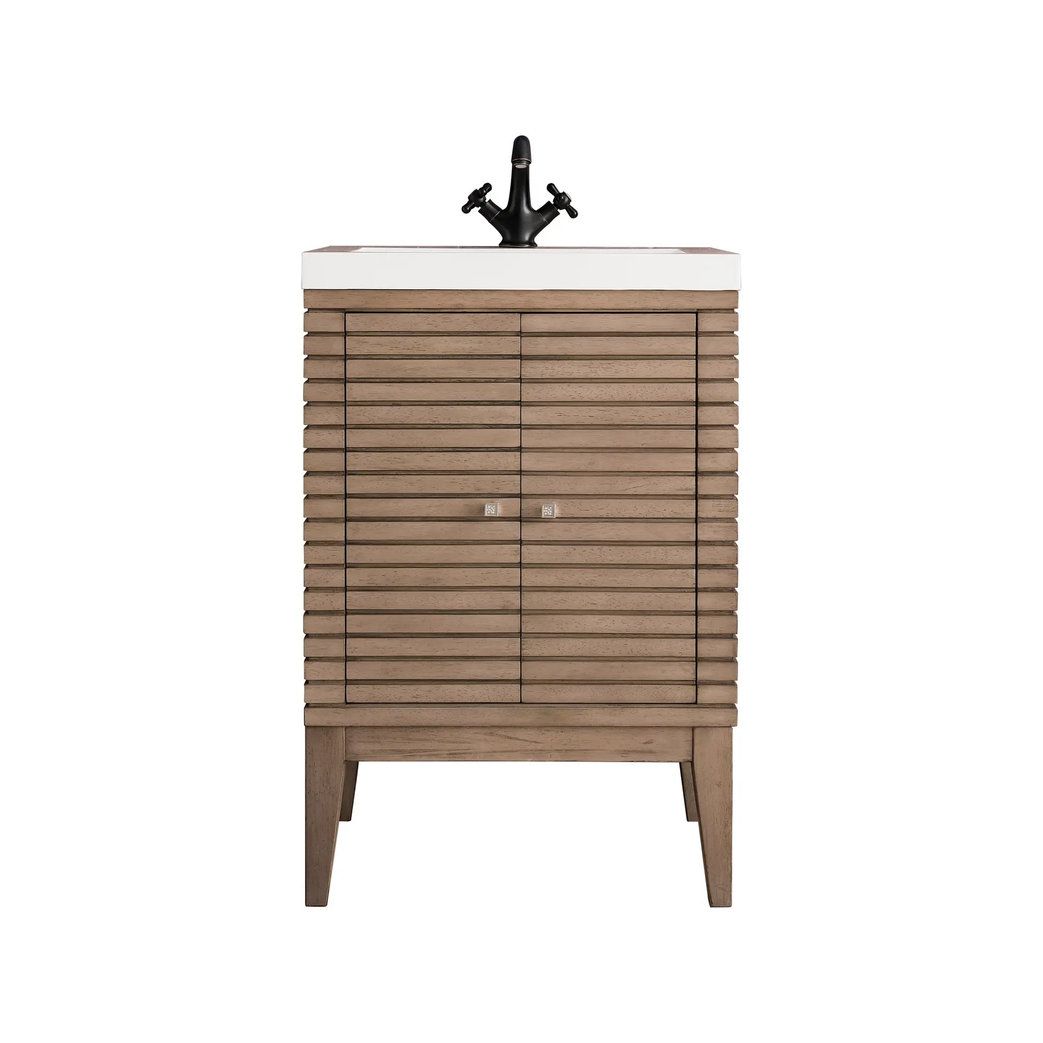 24" Linden Single Vanity in Whitewashed Walnut-White Glossy image