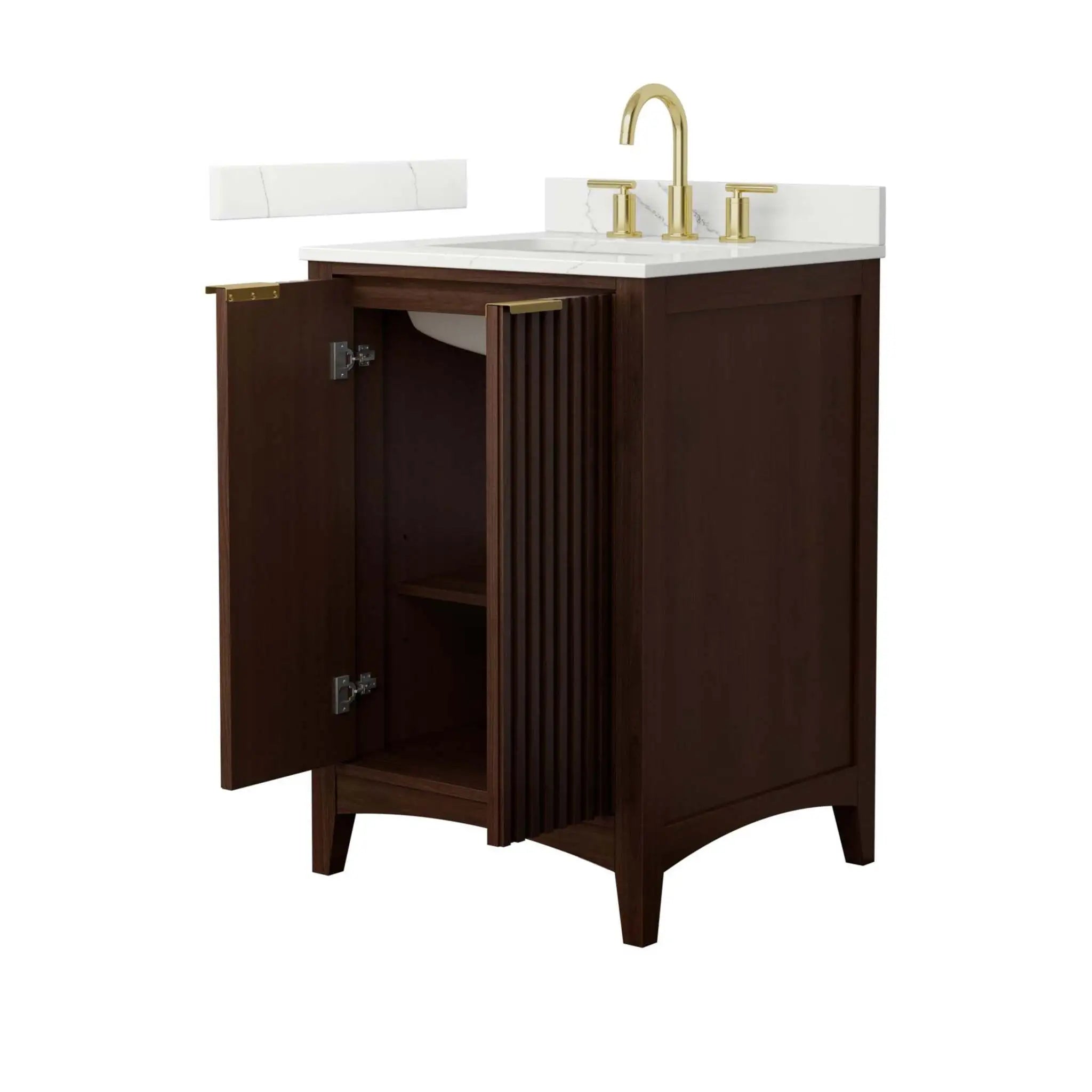 24" Palmilla Single Bathroom Vanity in Dark Walnut with Brushed Gold Trim by Wyndham