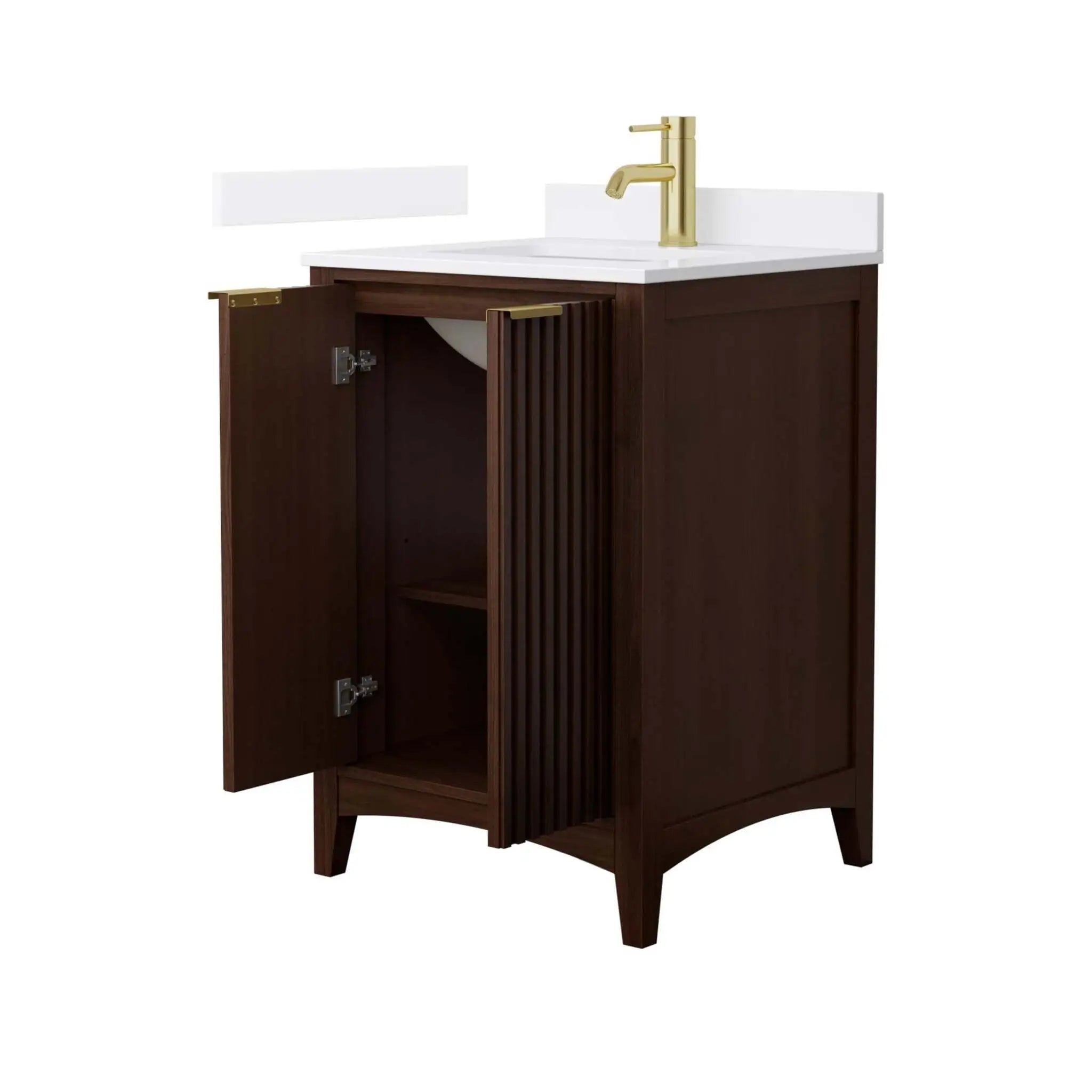 24" Palmilla Single Bathroom Vanity in Dark Walnut with Brushed Gold Trim by Wyndham