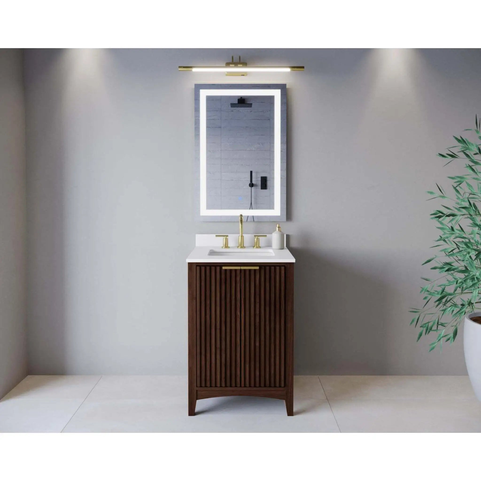 24" Palmilla Single Bathroom Vanity in Dark Walnut with Brushed Gold Trim by Wyndham