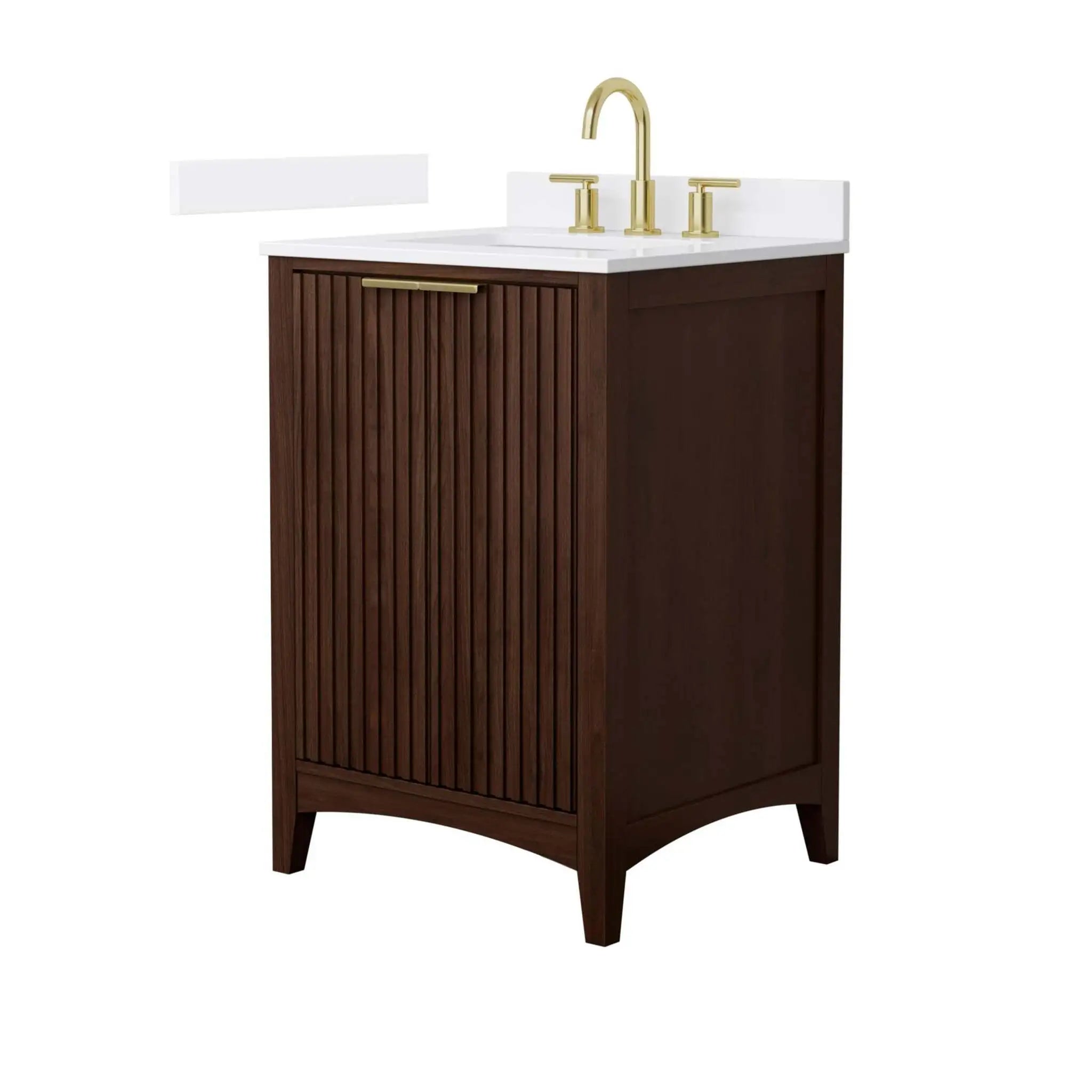 24" Palmilla Single Bathroom Vanity in Dark Walnut with Brushed Gold Trim by Wyndham