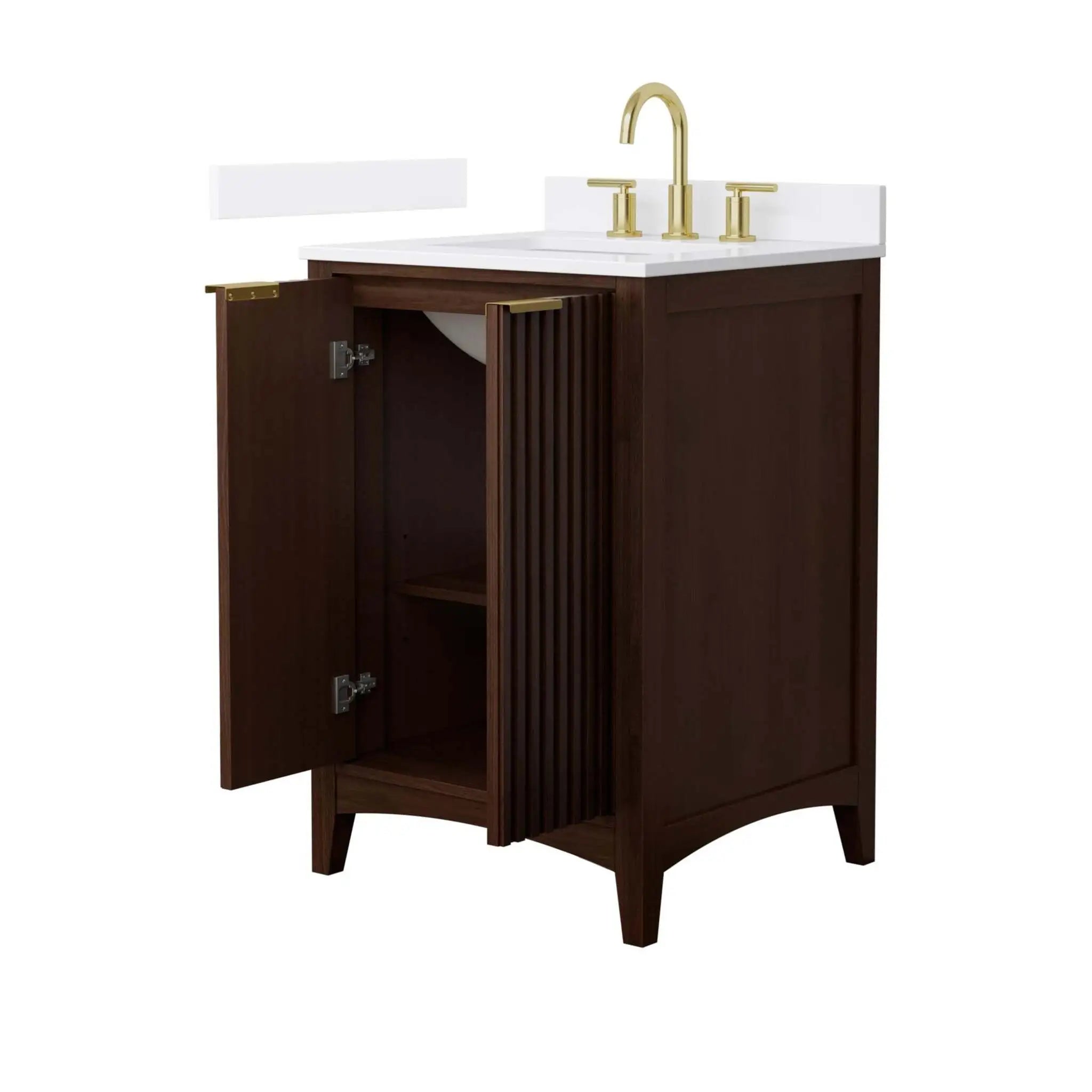 24" Palmilla Single Bathroom Vanity in Dark Walnut with Brushed Gold Trim by Wyndham