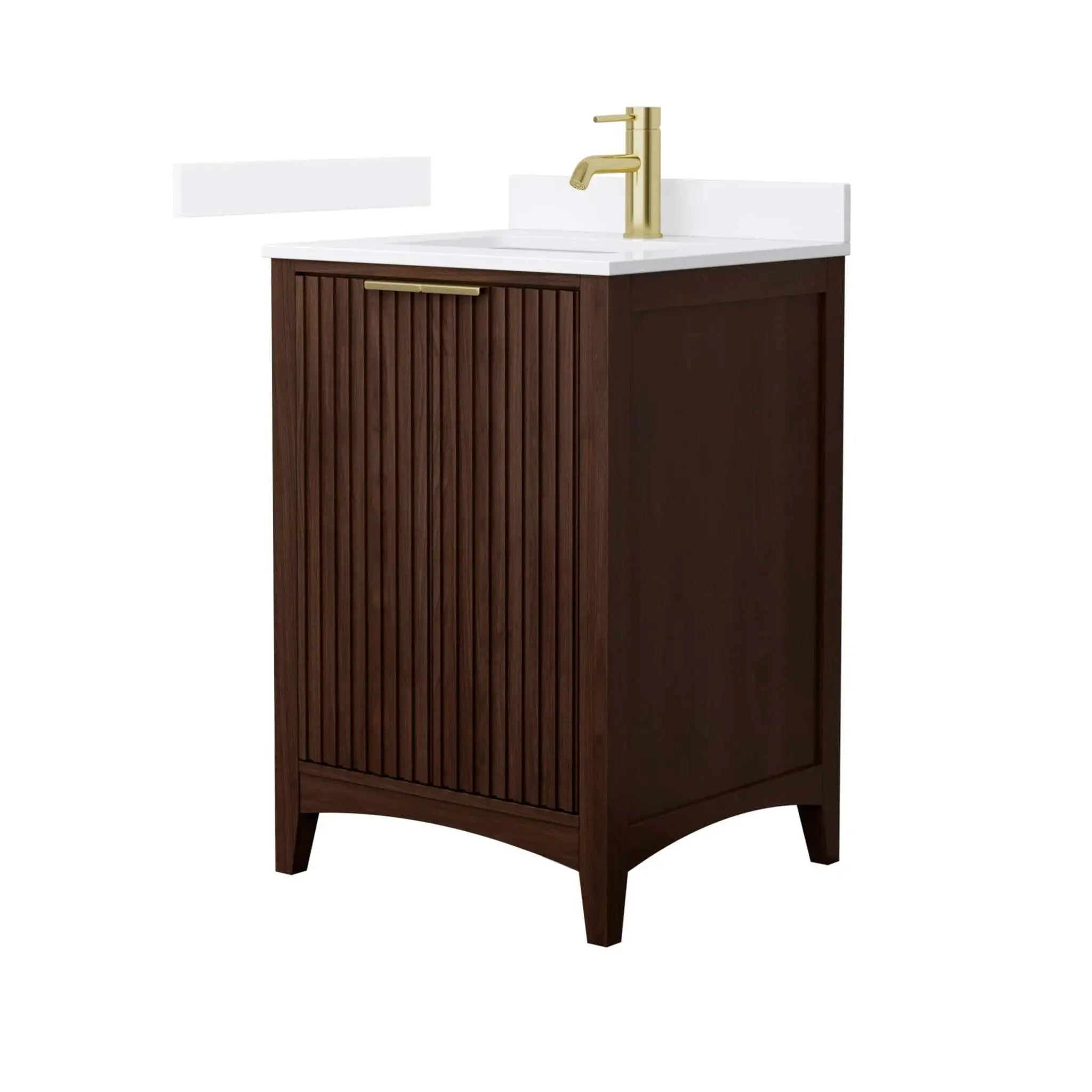 24" Palmilla Single Bathroom Vanity in Dark Walnut with Brushed Gold Trim by Wyndham