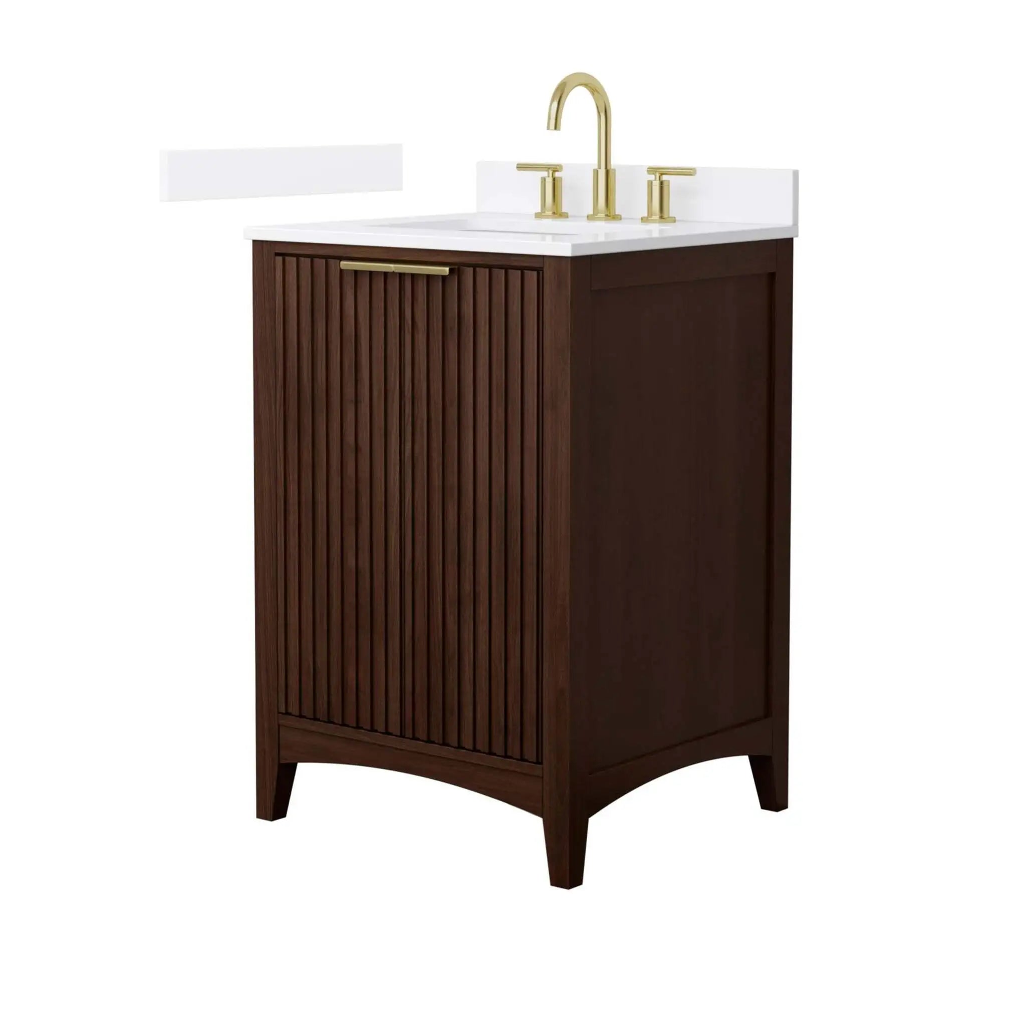 24" Palmilla Single Bathroom Vanity in Dark Walnut with Brushed Gold Trim by Wyndham