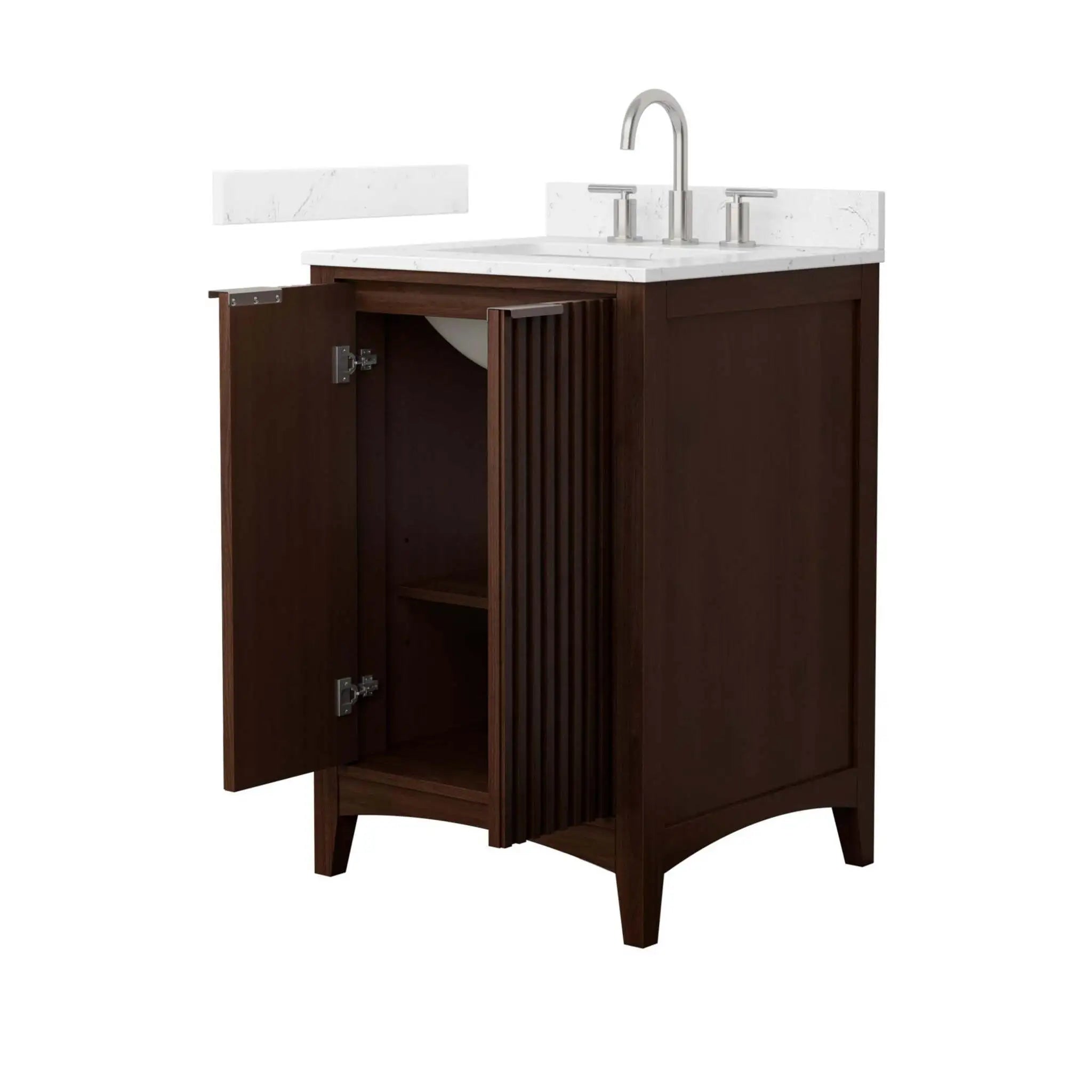 24" Palmilla Single Bathroom Vanity in Dark Walnut with Brushed Nickel Trim by Wyndham