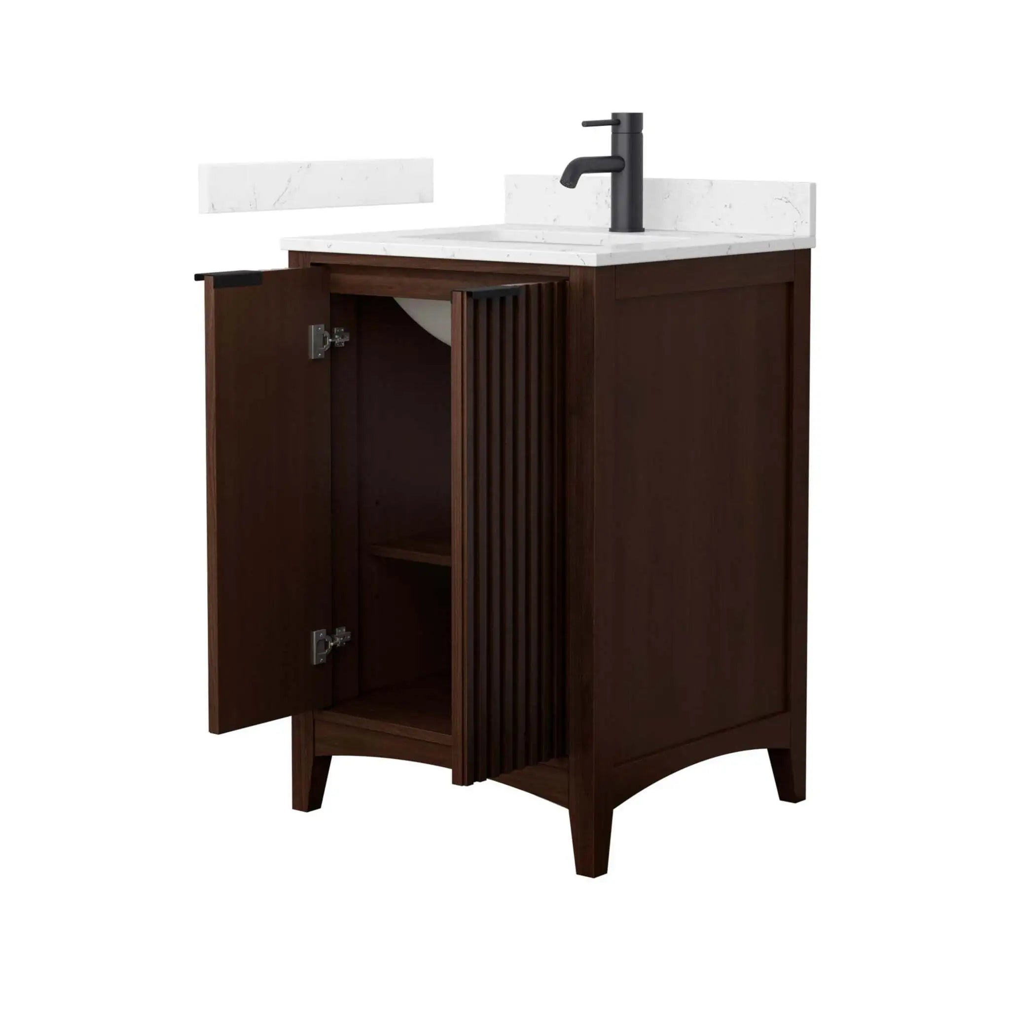 24" Palmilla Single Bathroom Vanity in Dark Walnut with Matte Black Trim by Wyndham