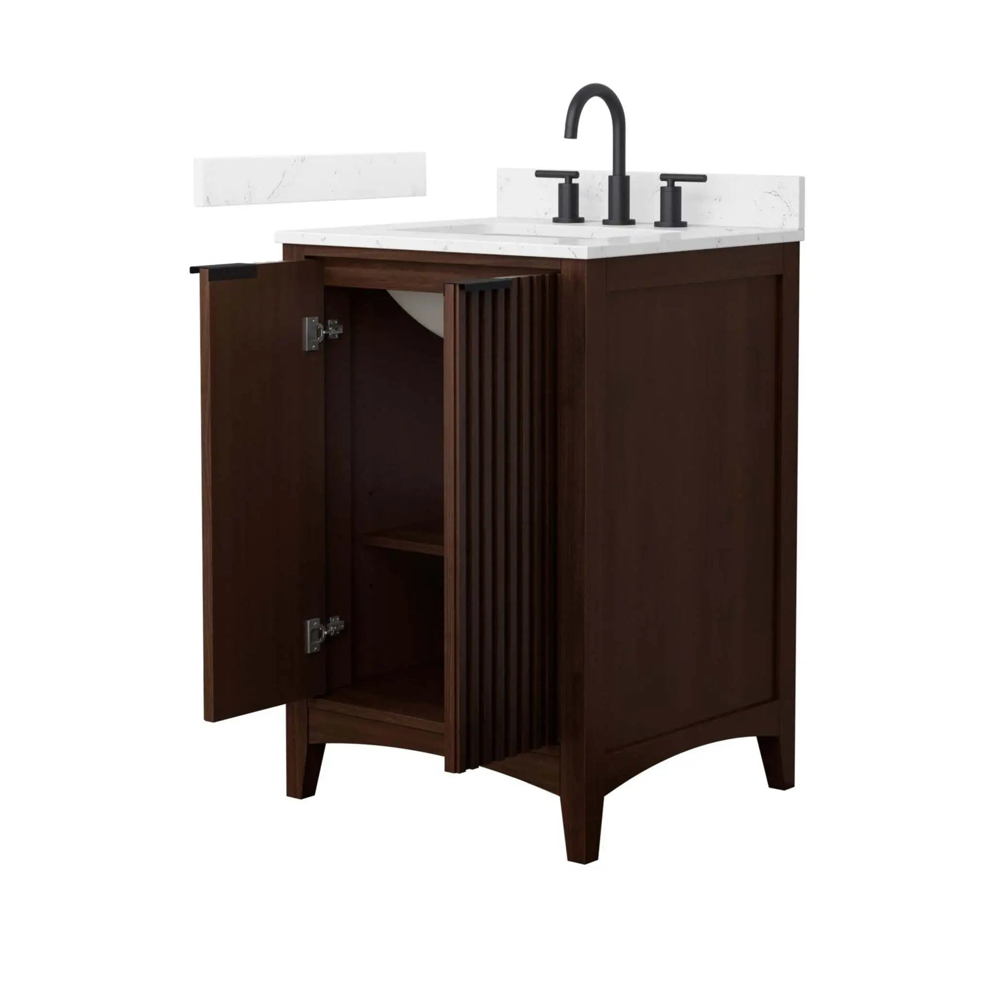 24" Palmilla Single Bathroom Vanity in Dark Walnut with Matte Black Trim by Wyndham