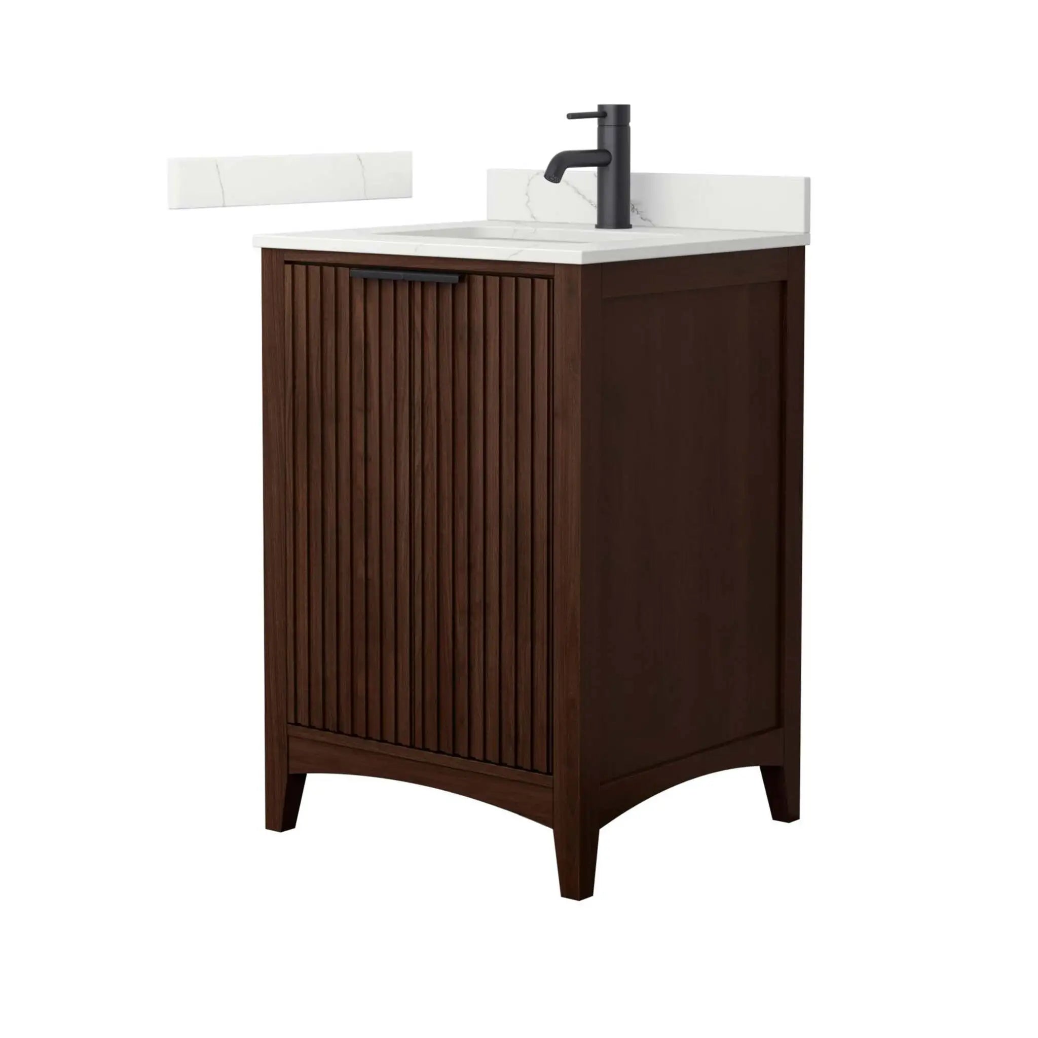 24" Palmilla Single Bathroom Vanity in Dark Walnut with Matte Black Trim by Wyndham