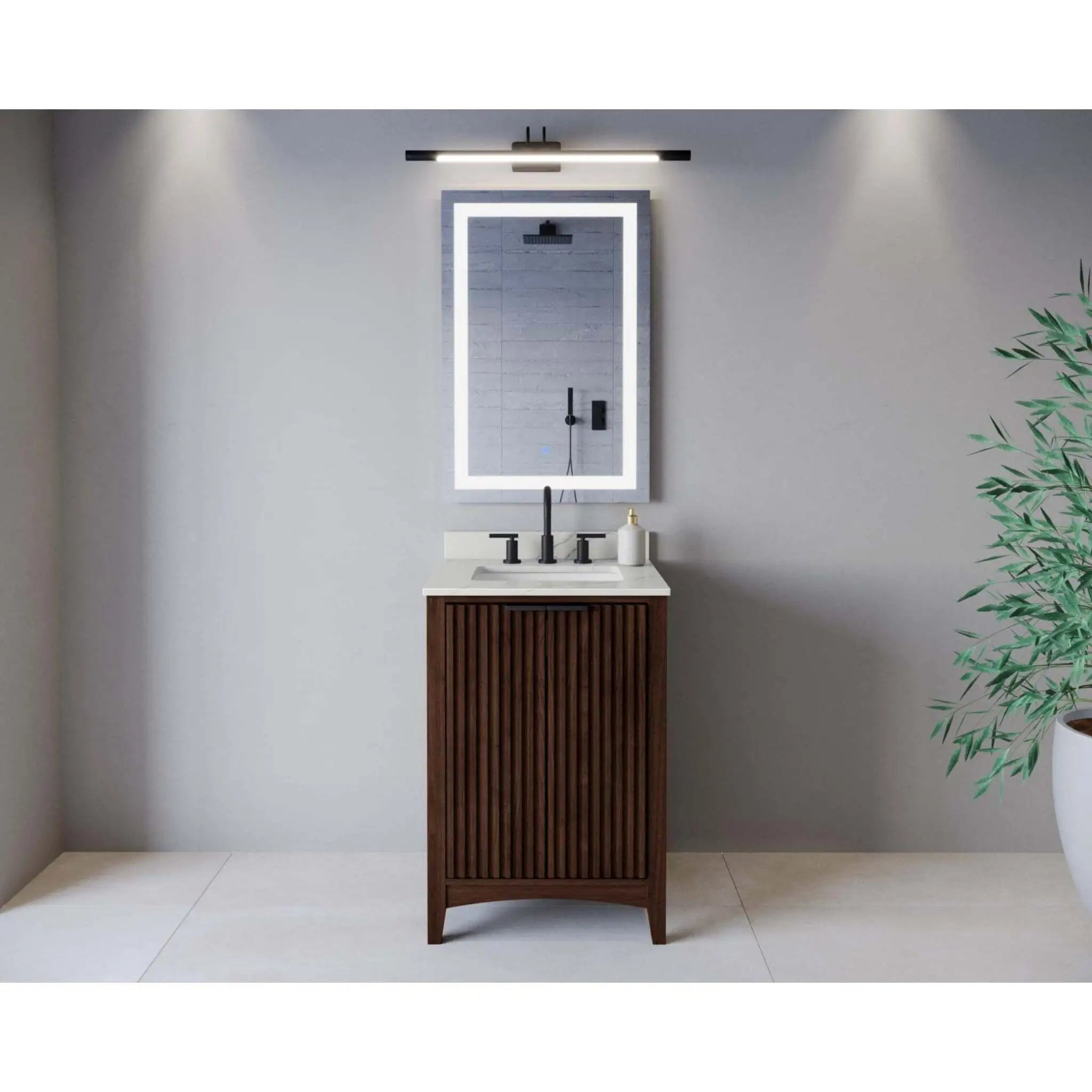 24" Palmilla Single Bathroom Vanity in Dark Walnut with Matte Black Trim by Wyndham