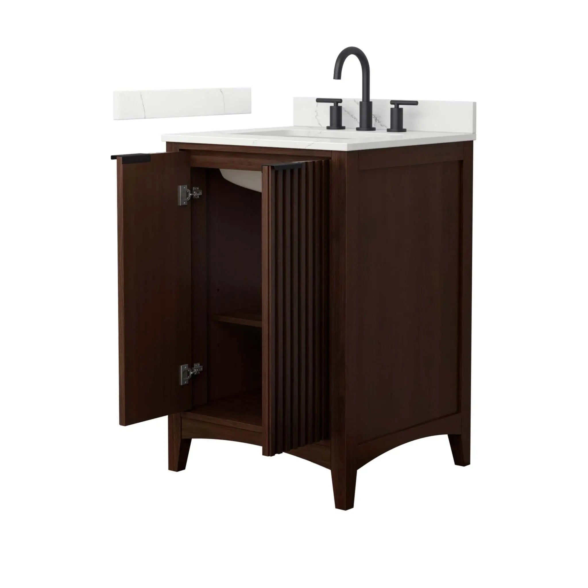 24" Palmilla Single Bathroom Vanity in Dark Walnut with Matte Black Trim by Wyndham