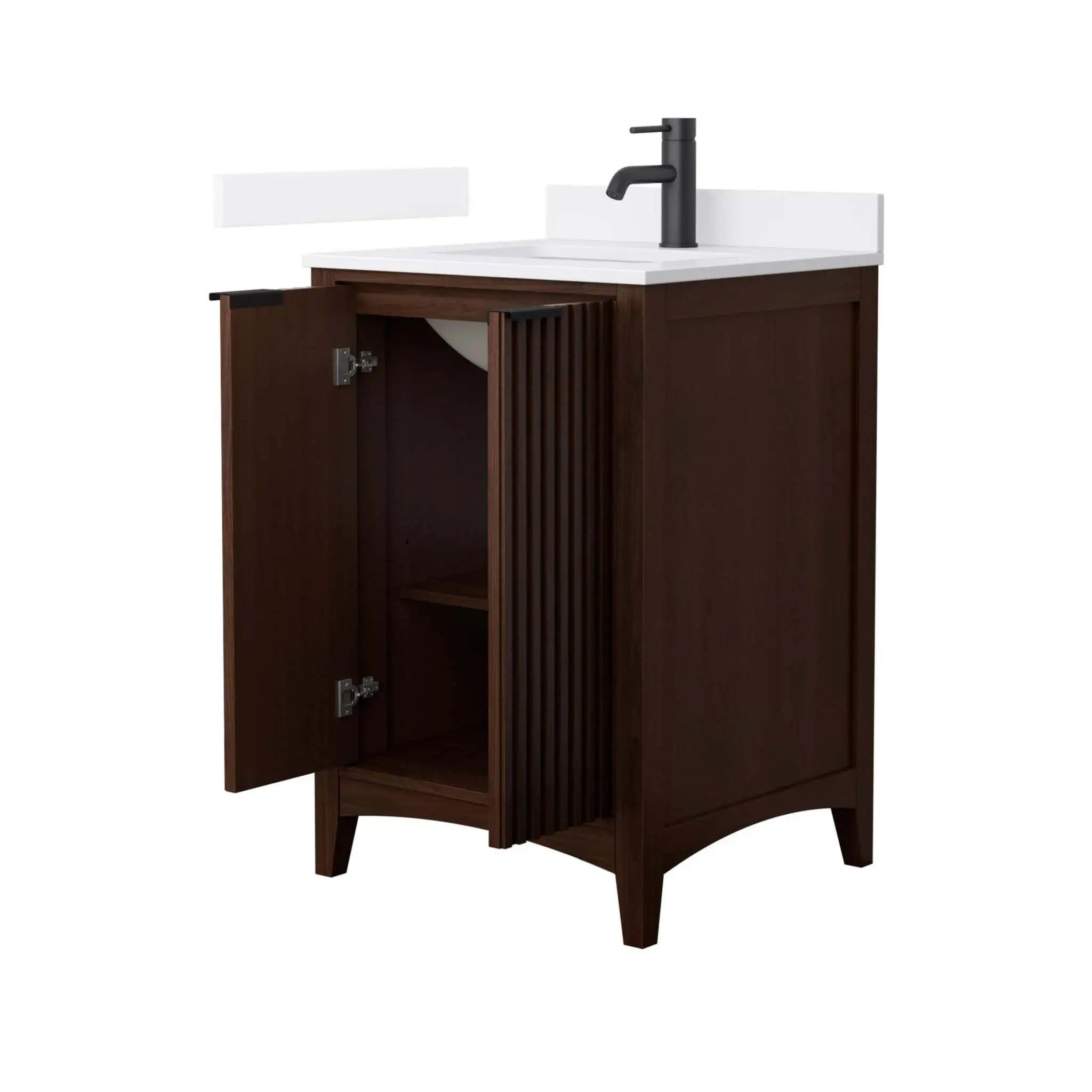 24" Palmilla Single Bathroom Vanity in Dark Walnut with Matte Black Trim by Wyndham
