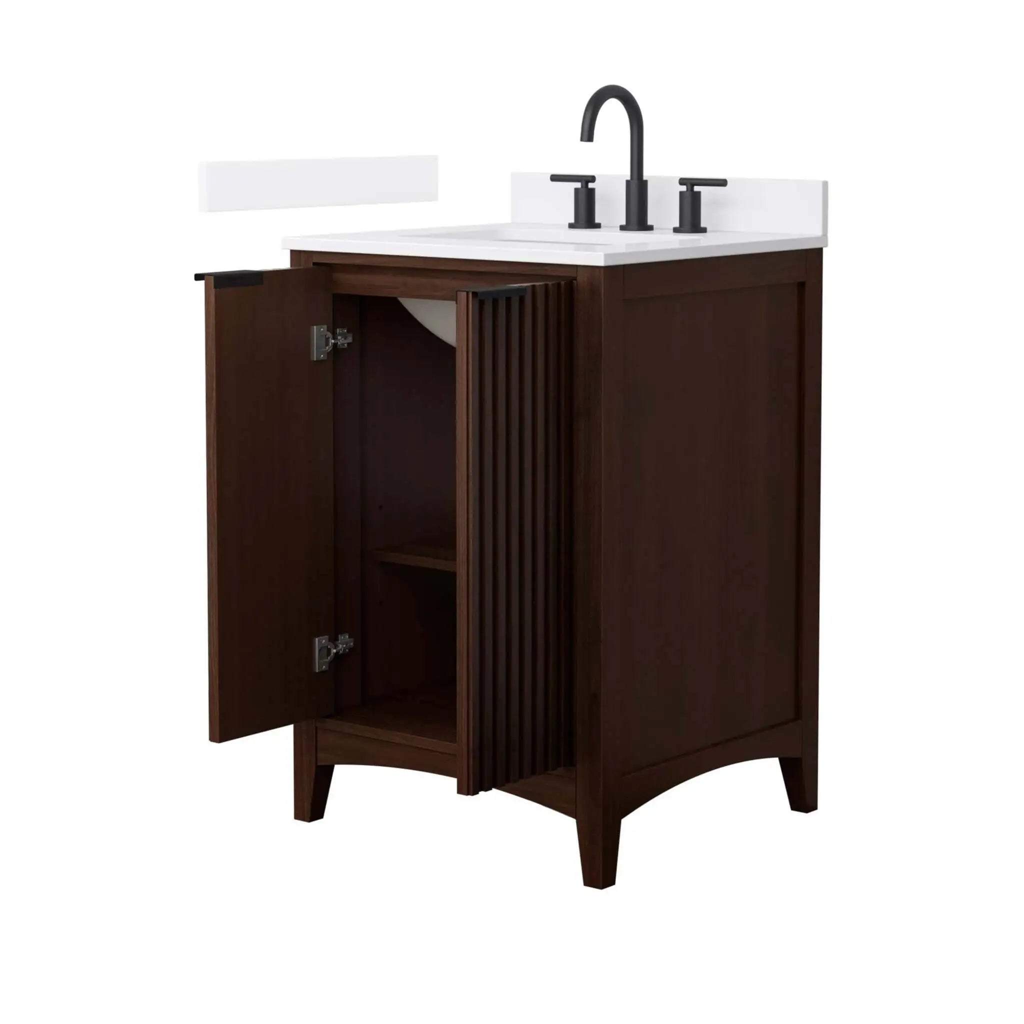 24" Palmilla Single Bathroom Vanity in Dark Walnut with Matte Black Trim by Wyndham