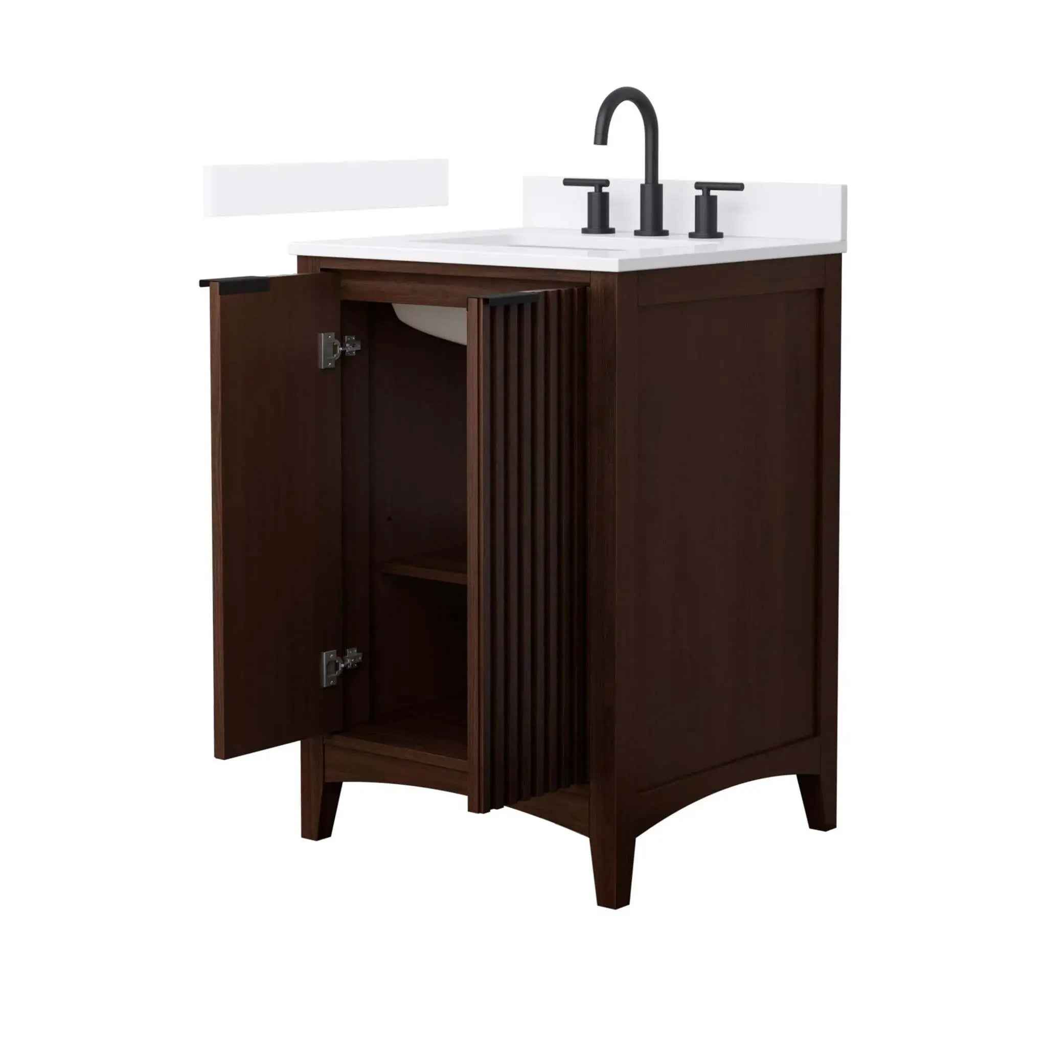 24" Palmilla Single Bathroom Vanity in Dark Walnut with Matte Black Trim by Wyndham