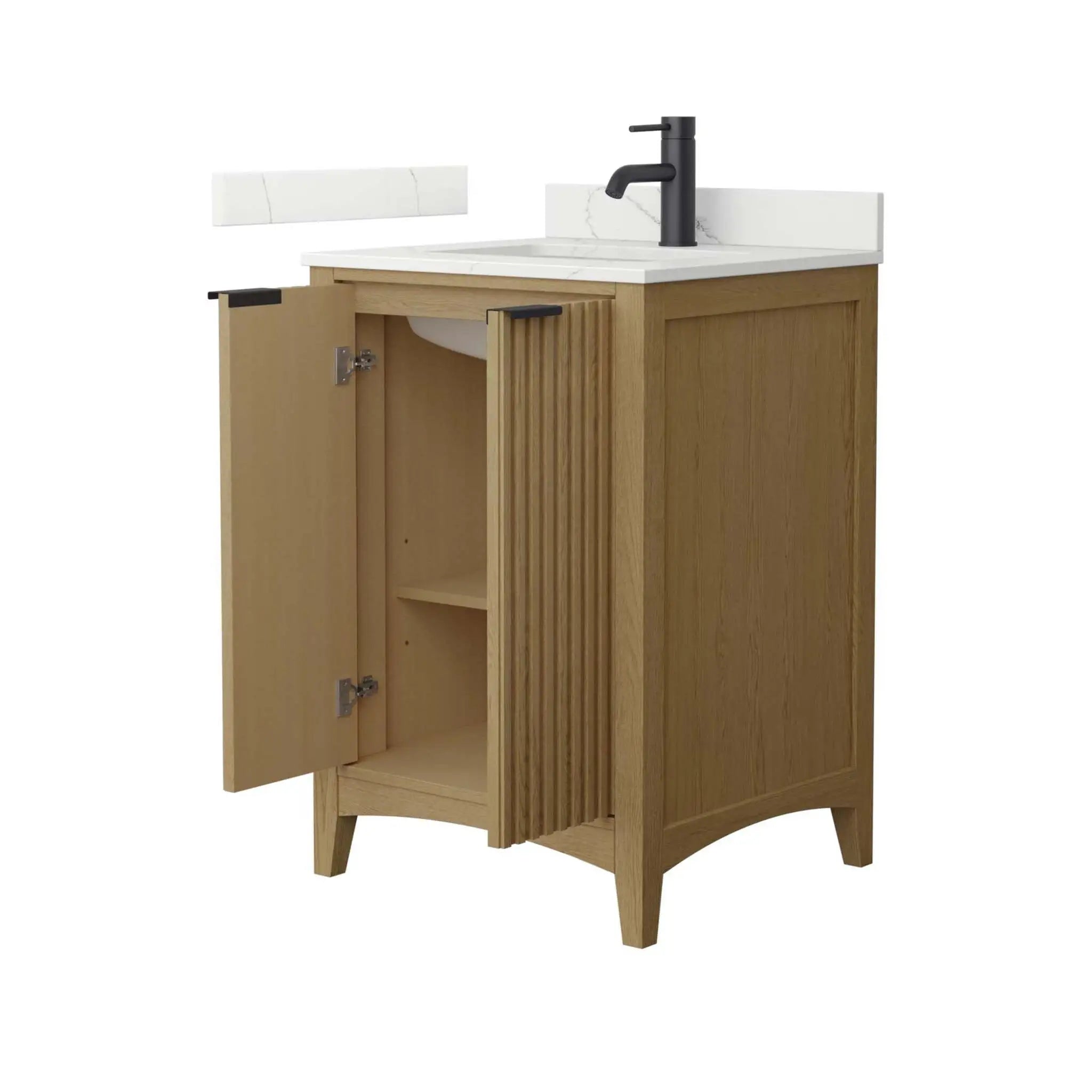 24" Palmilla Single Bathroom Vanity in Natural Oak with Matte Black Trim by Wyndham