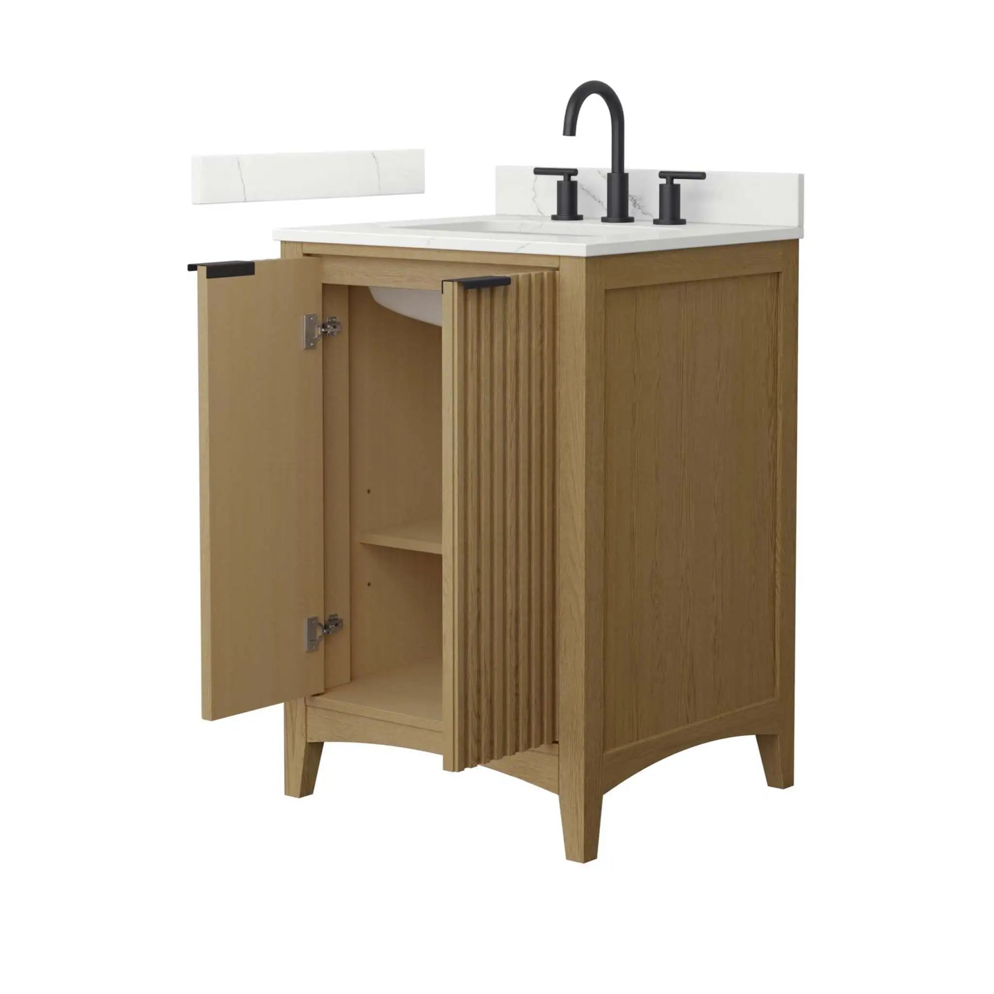 24" Palmilla Single Bathroom Vanity in Natural Oak with Matte Black Trim by Wyndham